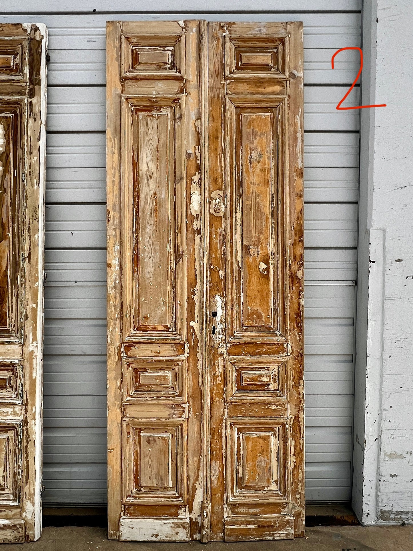 Pair of Antique 4 Panel Washed Wood Doors