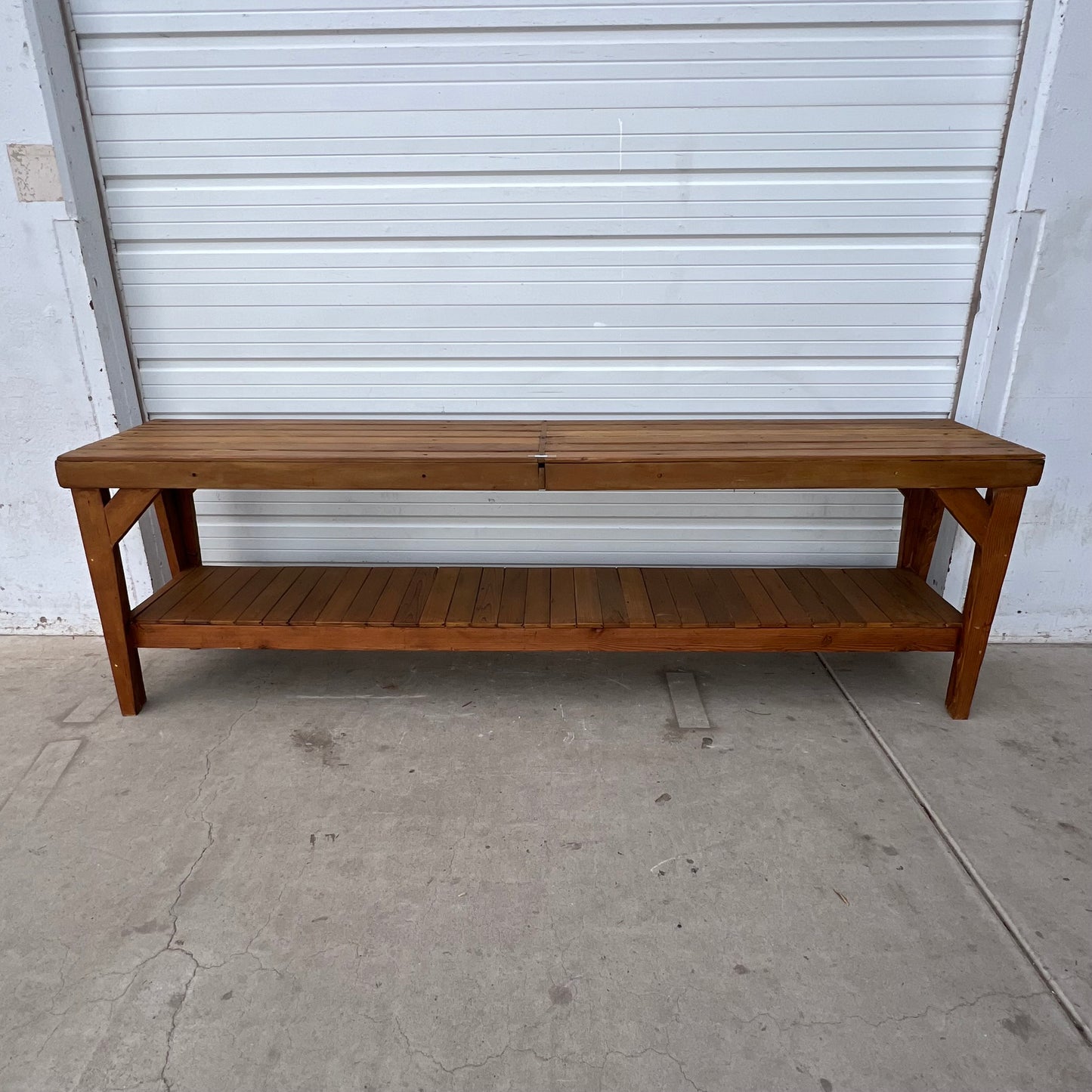 Industrial Slatted Wood Work Table / Island