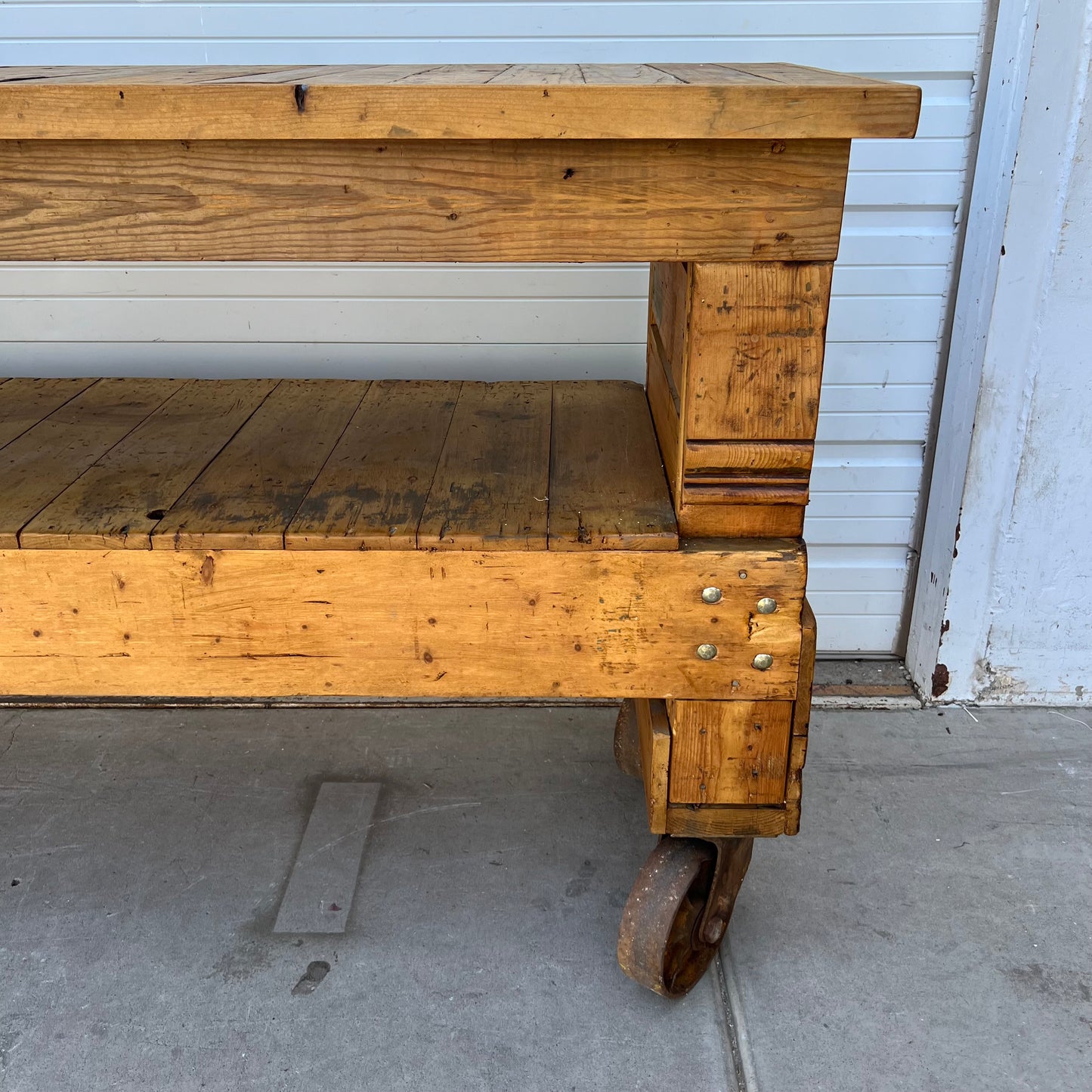 Industrial Wooden Work Table/Island on Casters