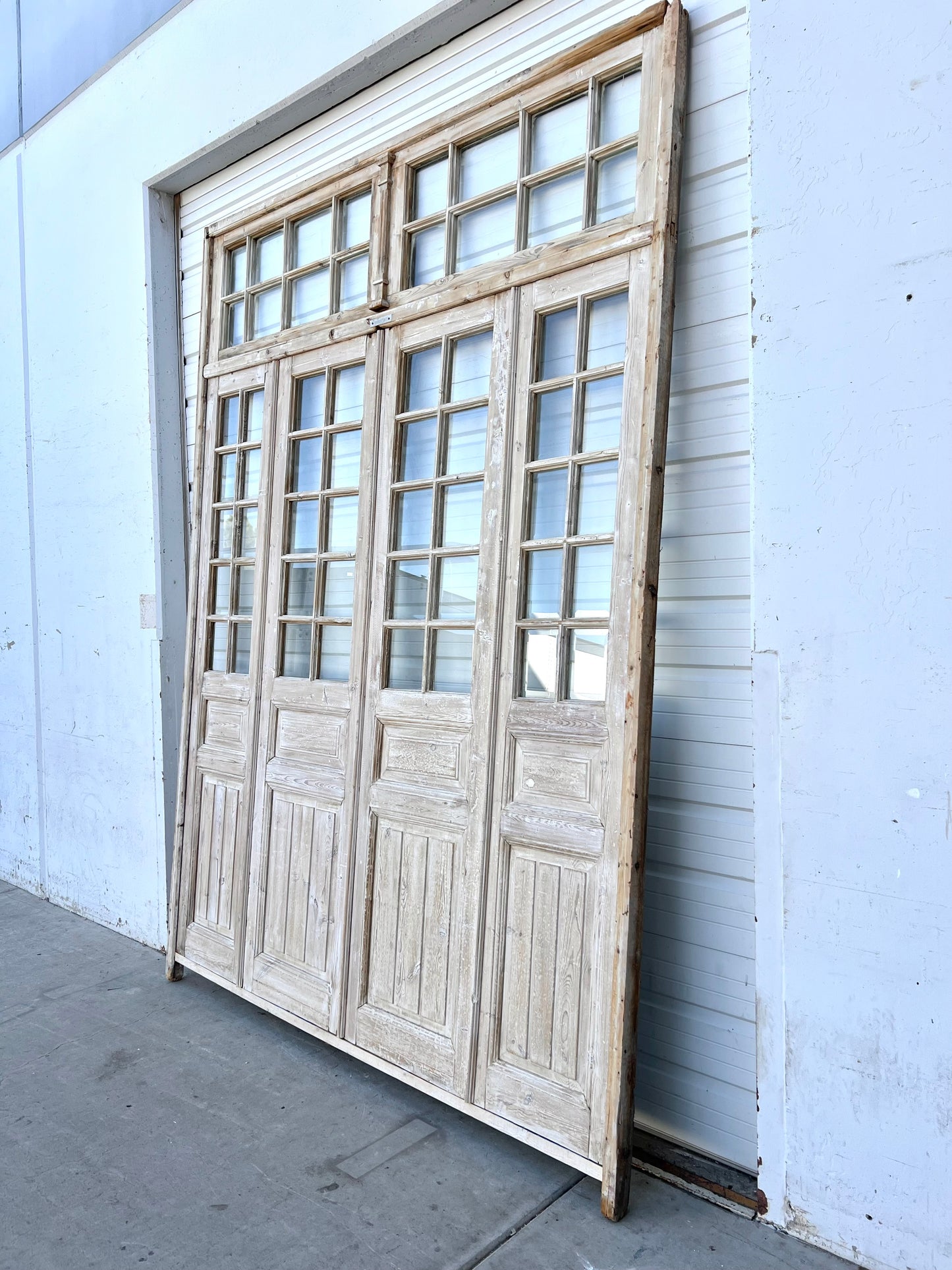 Set of 4 Washed Wood Doors and Transom w/56 Lites