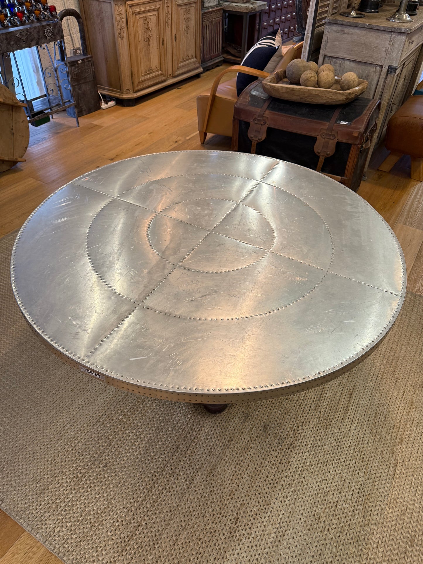 Table with Round Riveted Top and Industrial Iron Base
