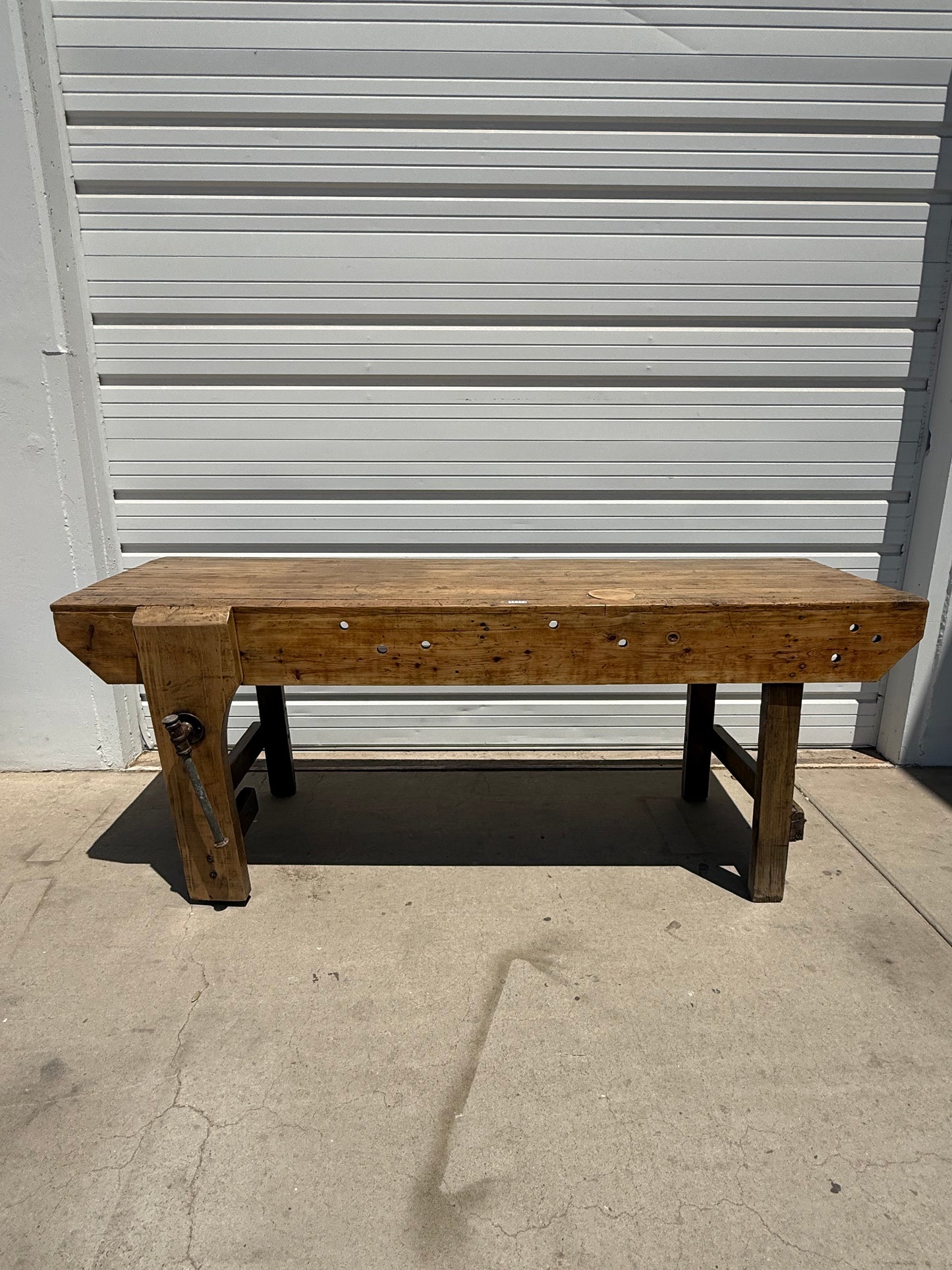 Antique Grey Work Table with Vise