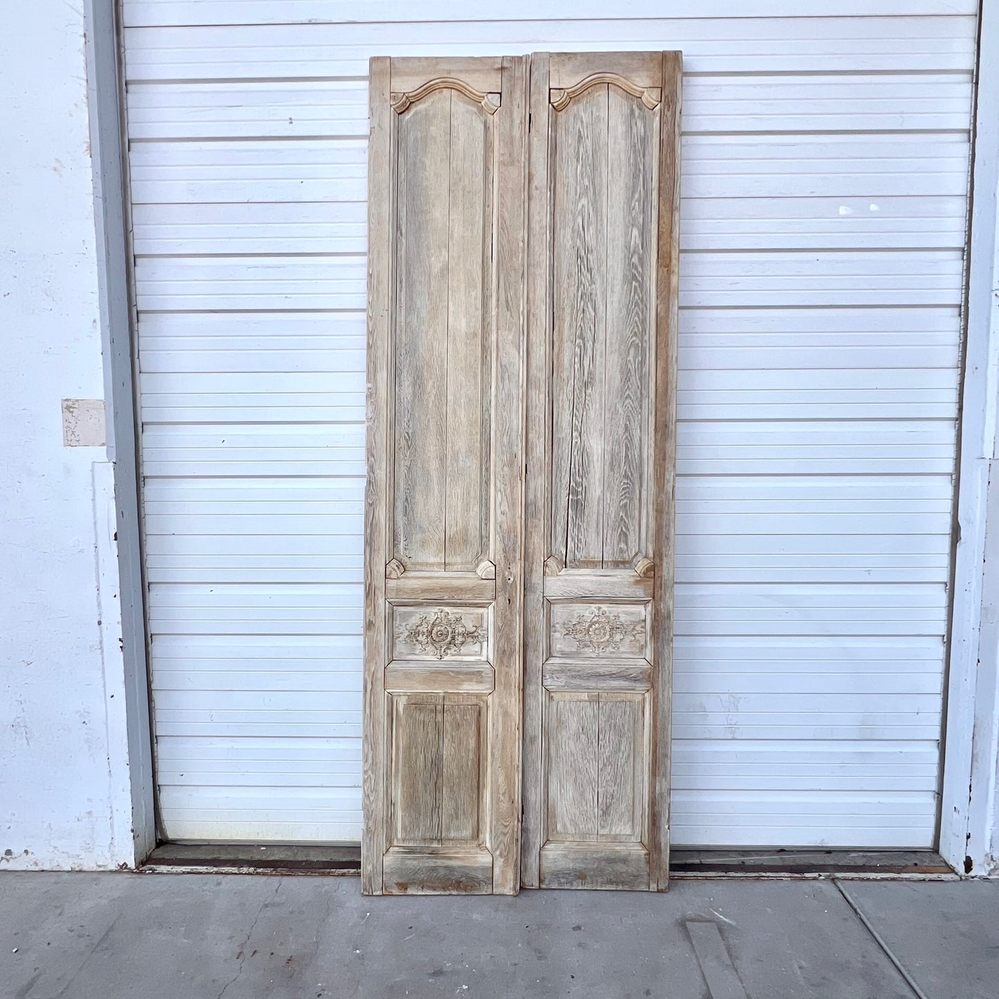Pair of Washed Wood Doors w/4 Floral Panels