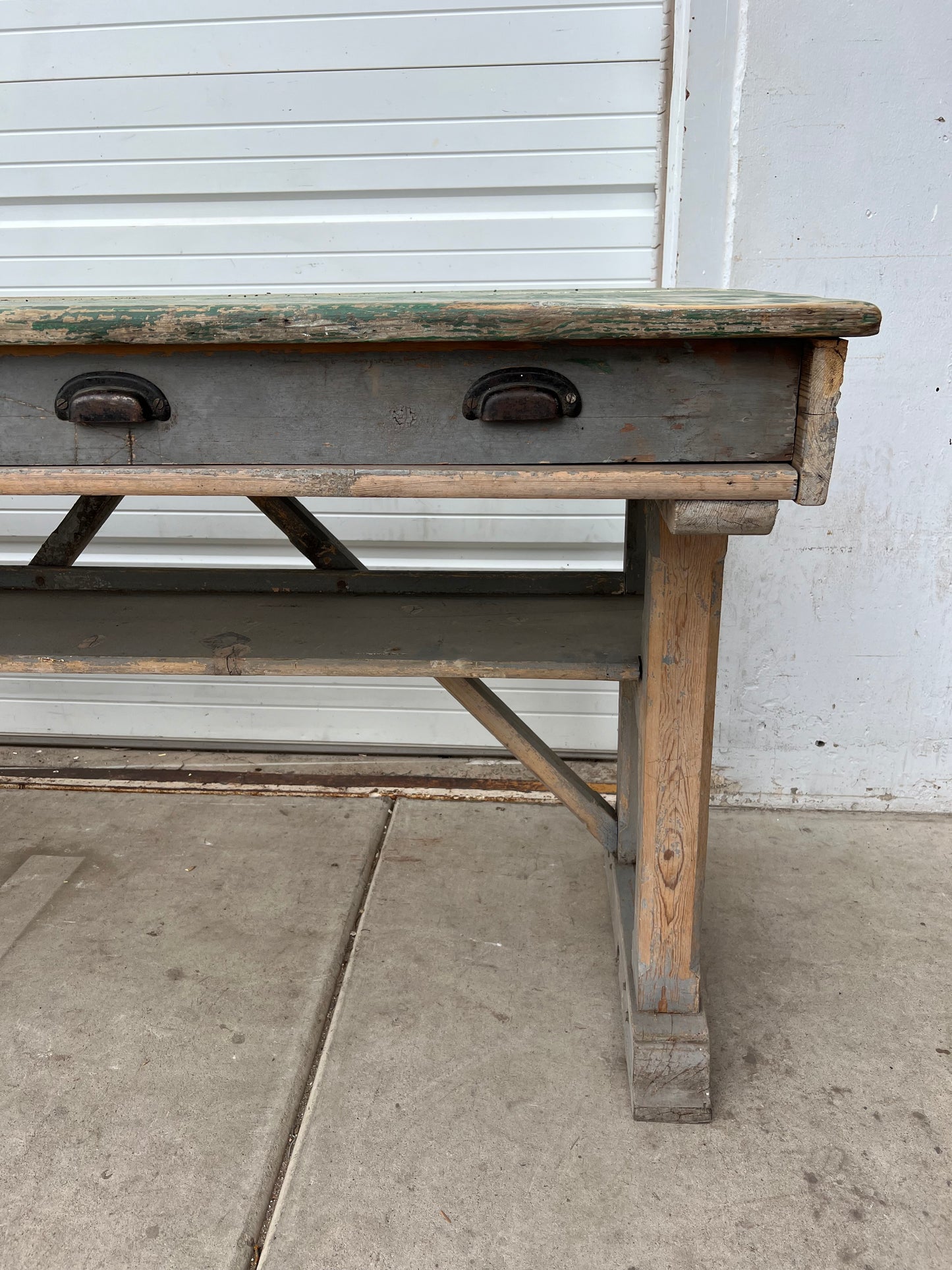 French Painted Work Table /Island with Drawers