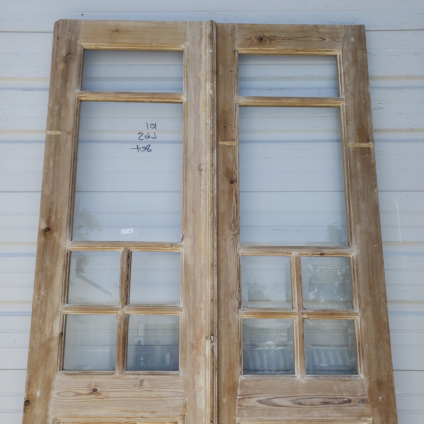 Pair of Washed Antique Doors w/ 6 Lites