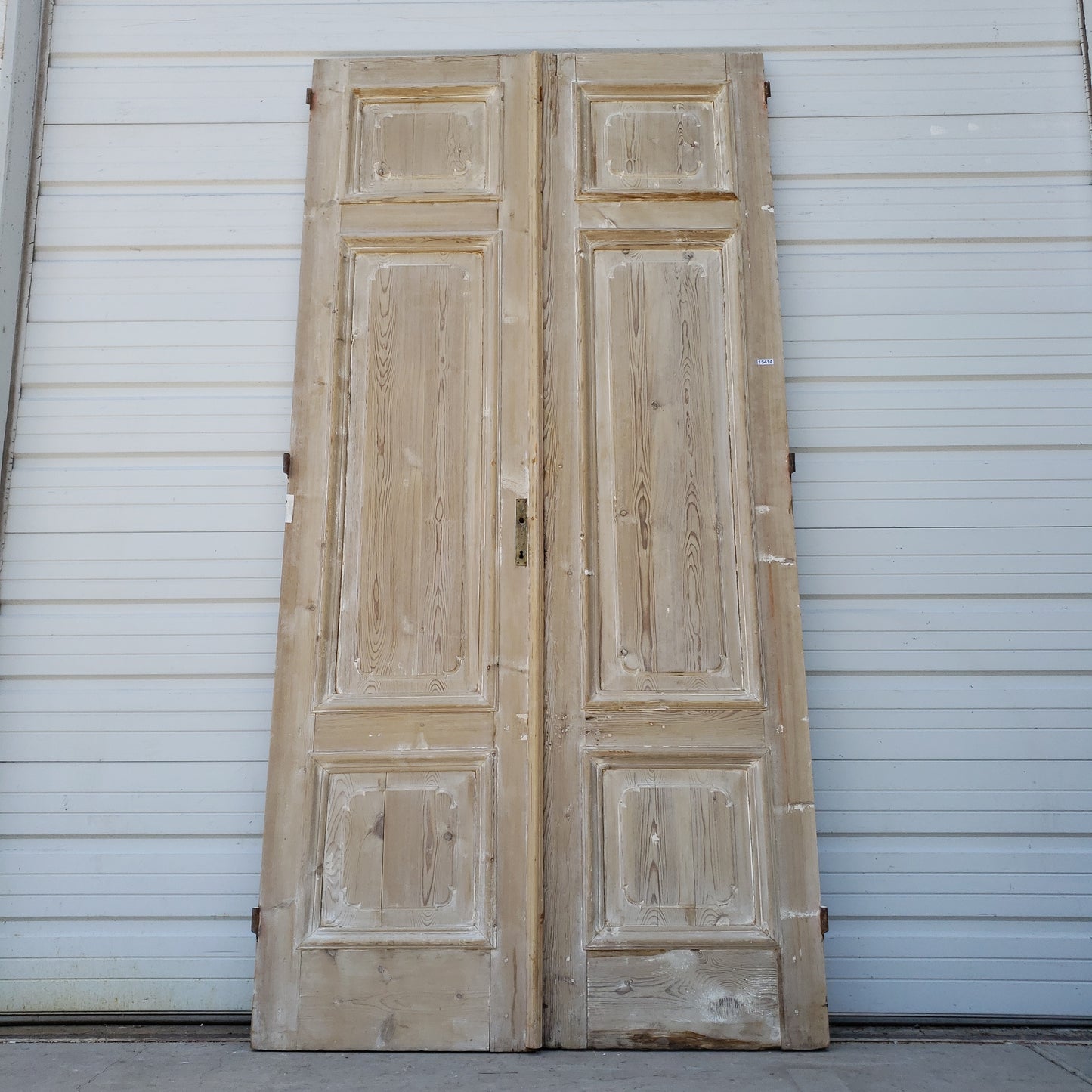 Pair of Washed Antique Wood 3-Panel Doors