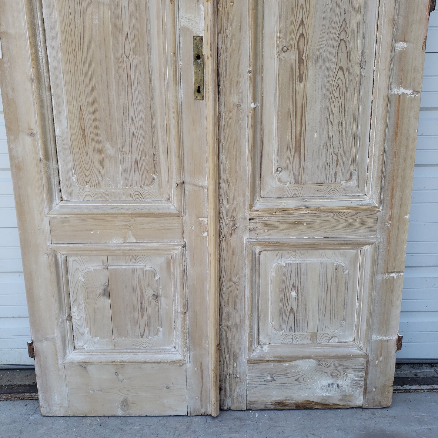 Pair of Washed Antique Wood 3-Panel Doors