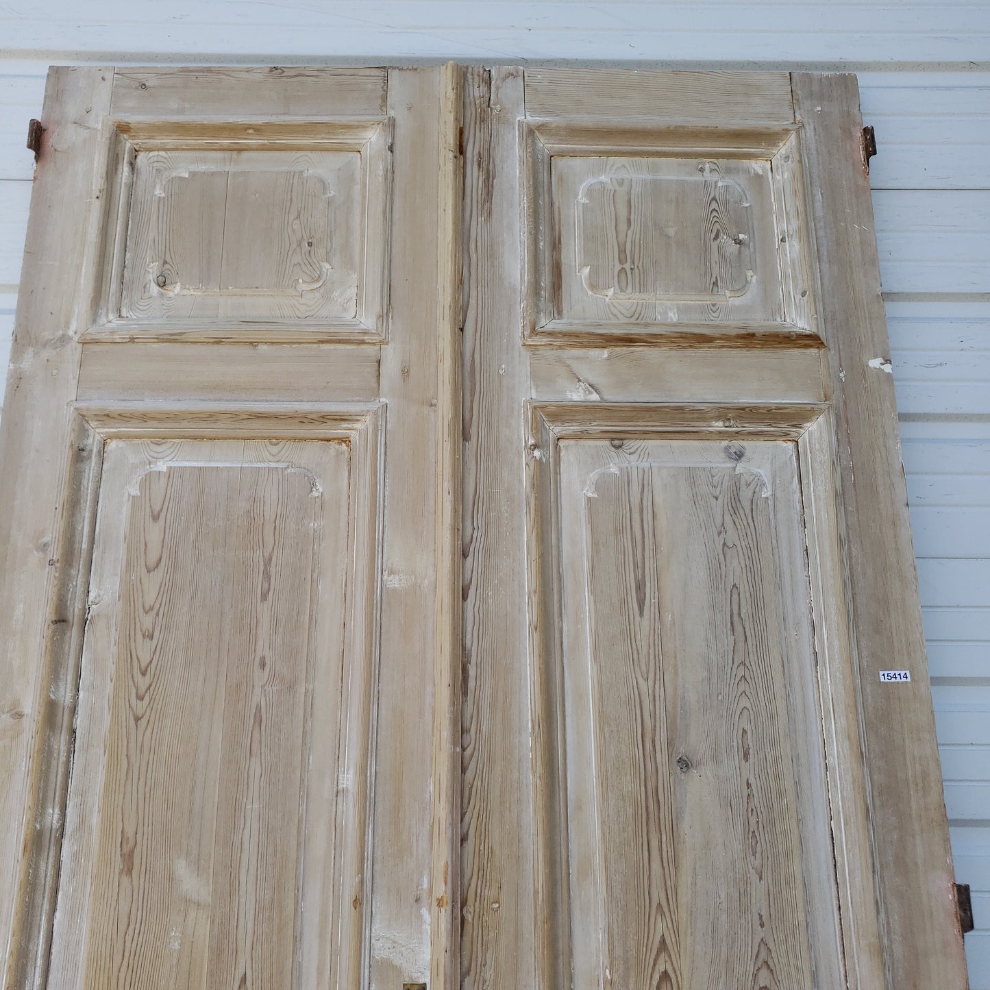 Pair of Washed Antique Wood 3-Panel Doors