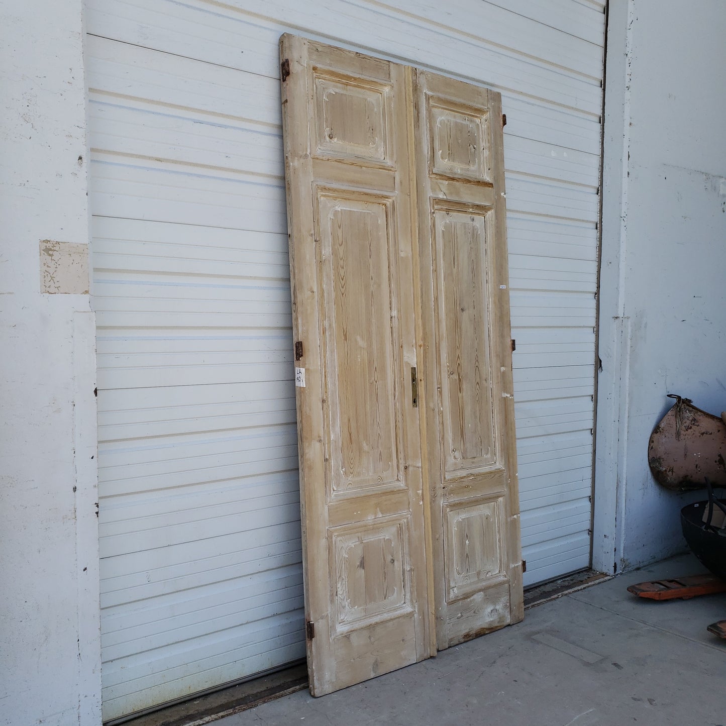 Pair of Washed Antique Wood 3-Panel Doors