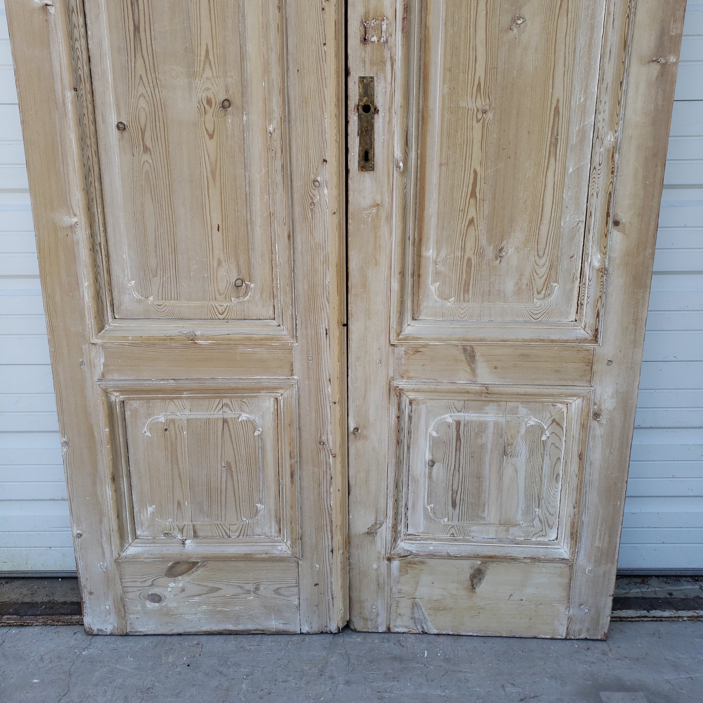 Pair of Washed Antique Wood 3-Panel Doors