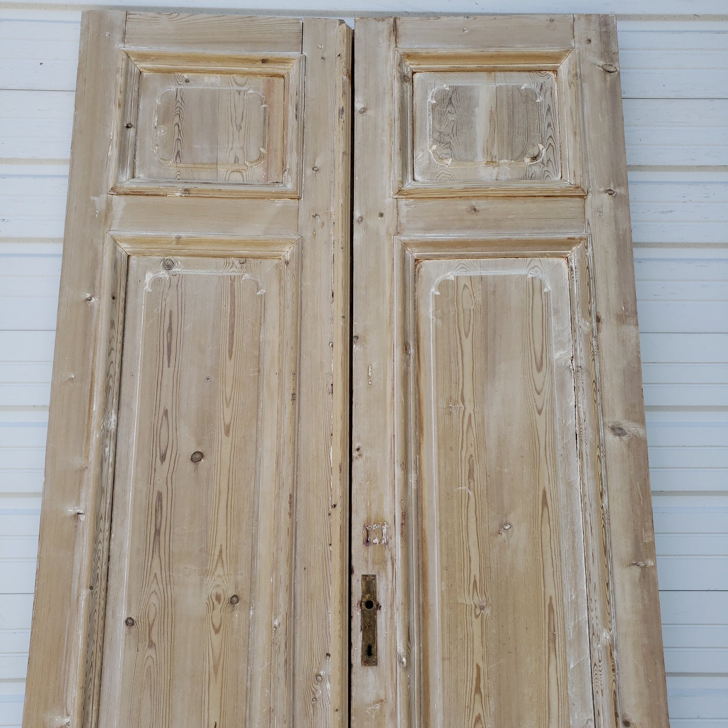 Pair of Washed Antique Wood 3-Panel Doors