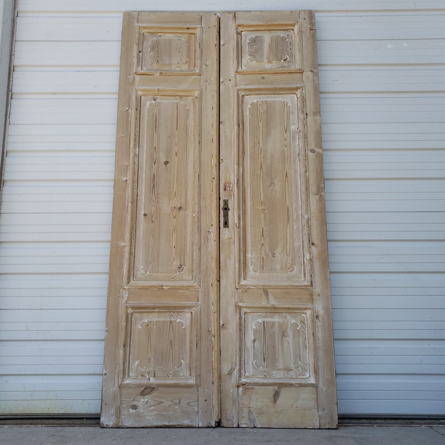 Pair of Washed Antique Wood 3-Panel Doors