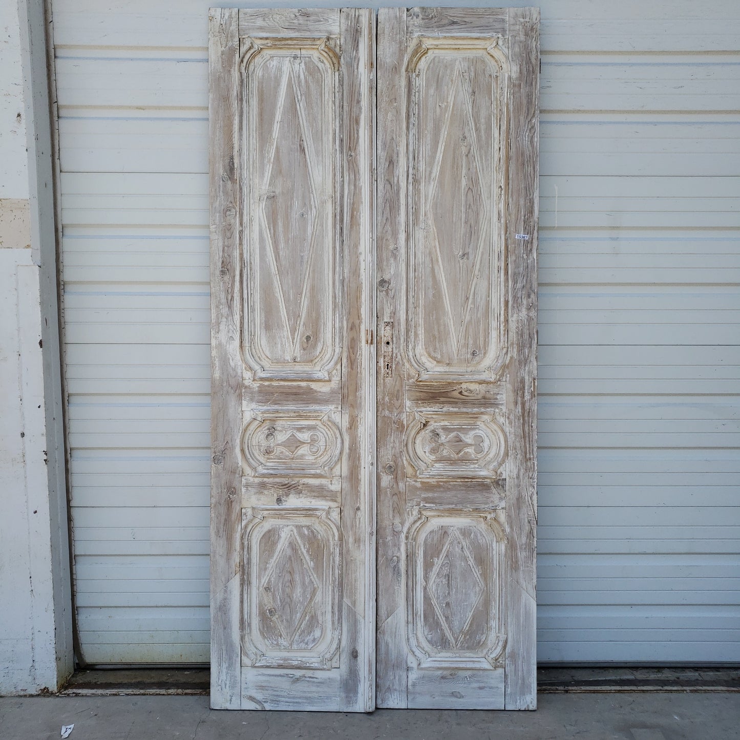 Pair of Washed Antique Wood 3-Panel Doors