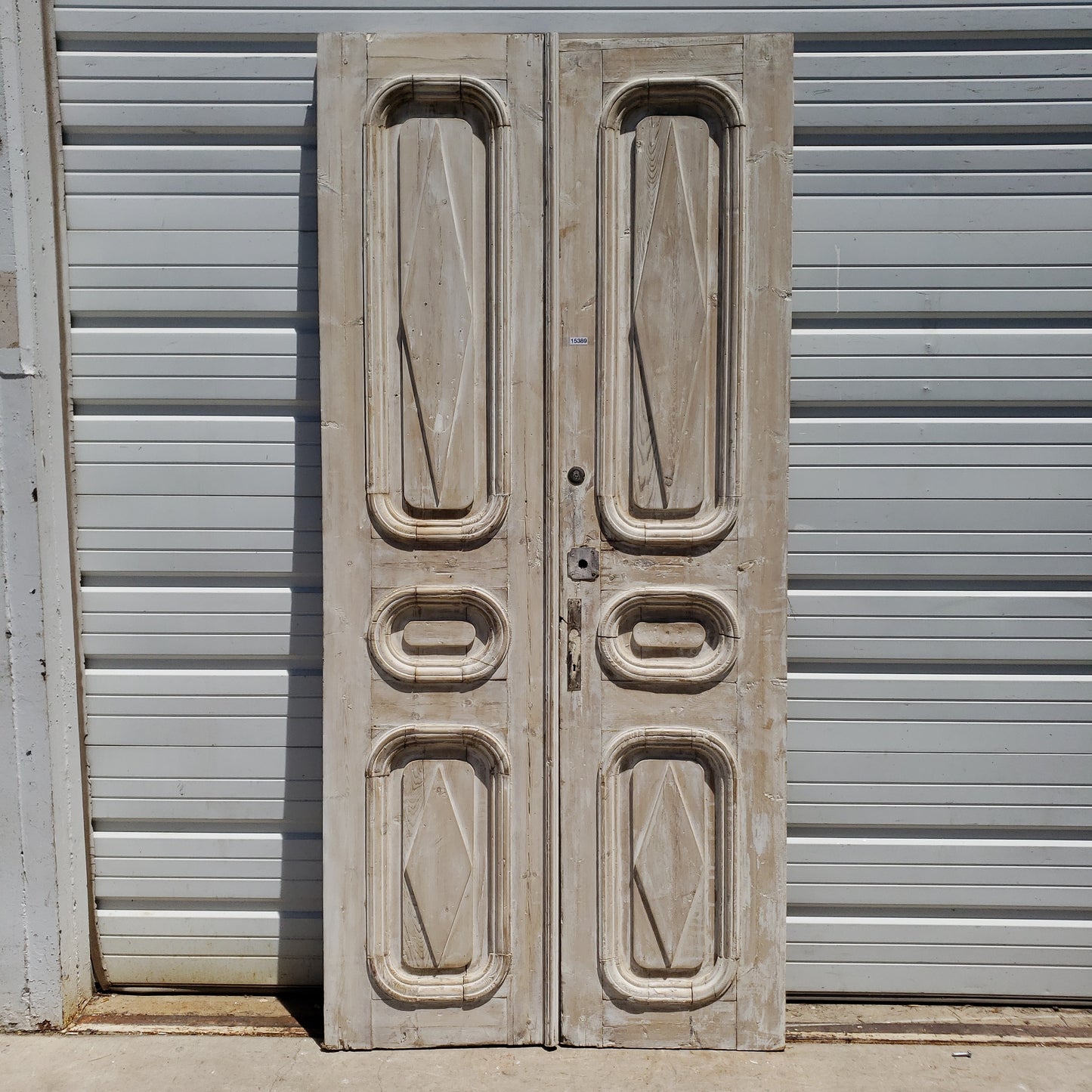 Pair of Washed Antique Wood 3-Panel Doors