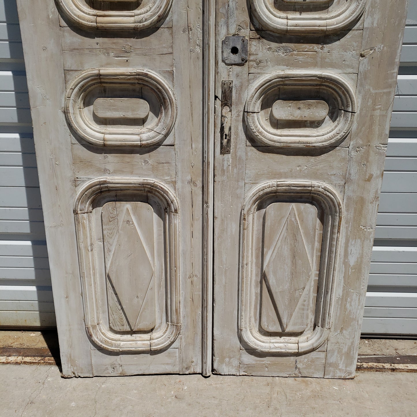 Pair of Washed Antique Wood 3-Panel Doors
