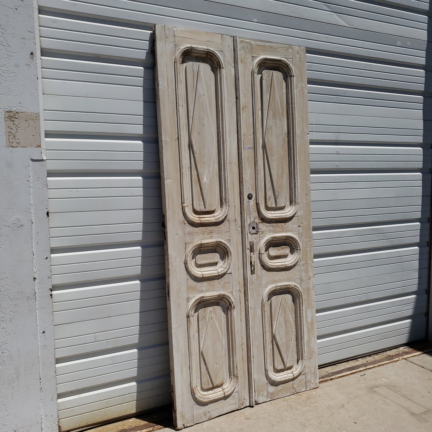 Pair of Washed Antique Wood 3-Panel Doors