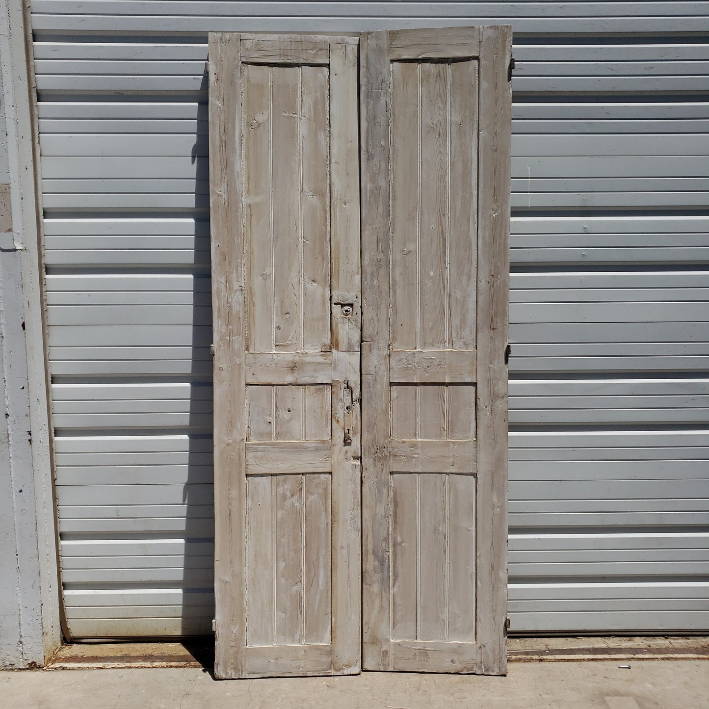Pair of Washed Antique Wood 3-Panel Doors