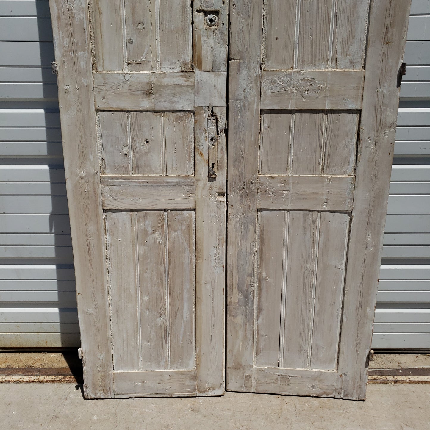 Pair of Washed Antique Wood 3-Panel Doors