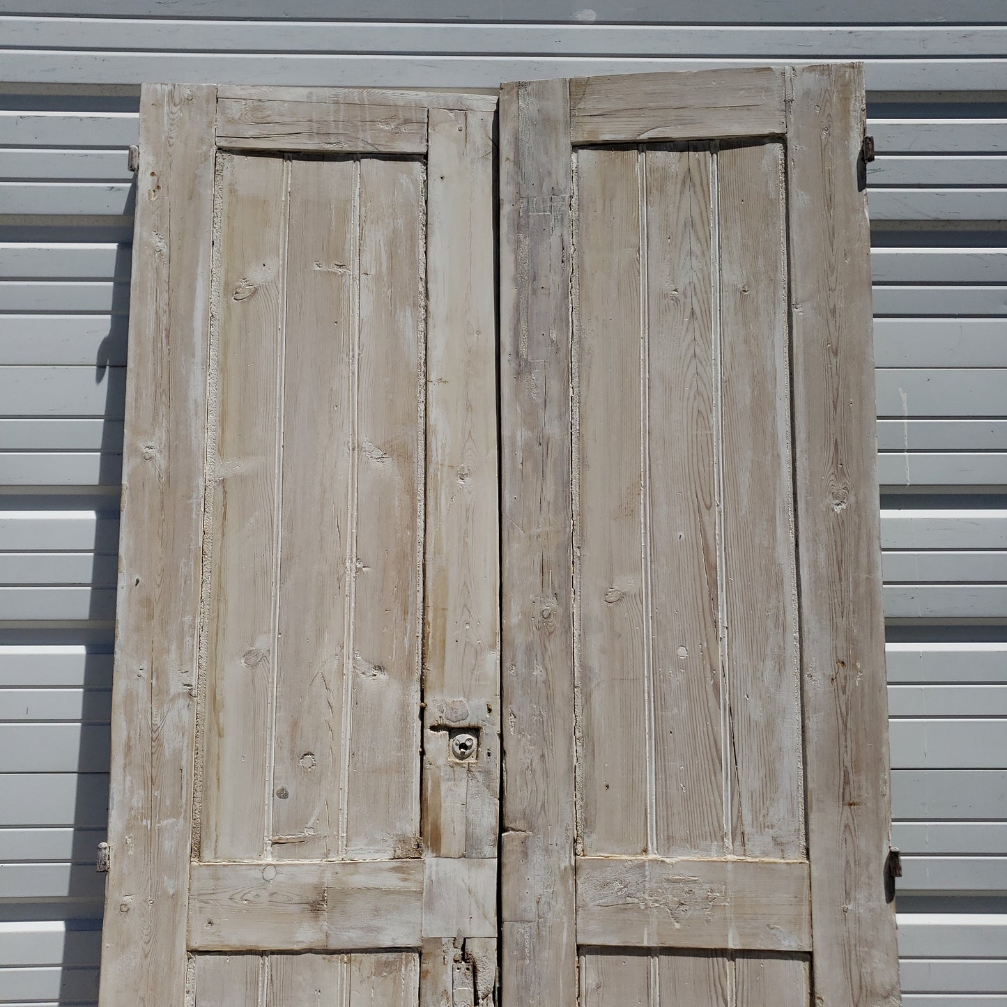 Pair of Washed Antique Wood 3-Panel Doors