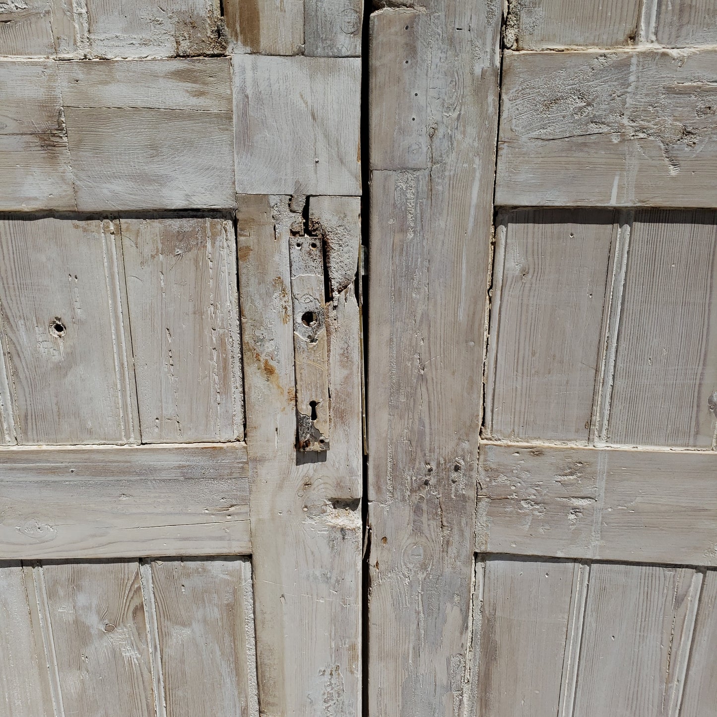 Pair of Washed Antique Wood 3-Panel Doors