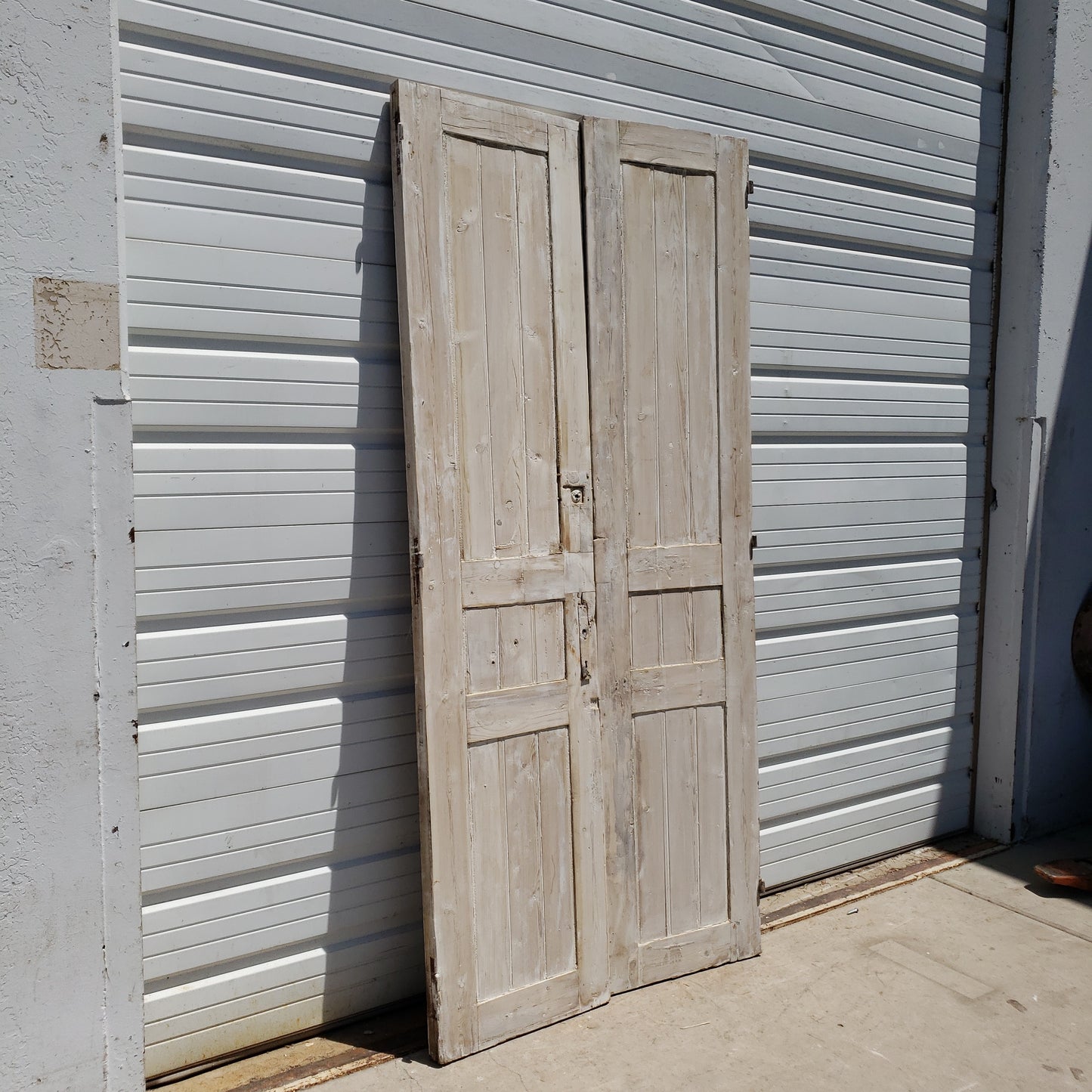 Pair of Washed Antique Wood 3-Panel Doors