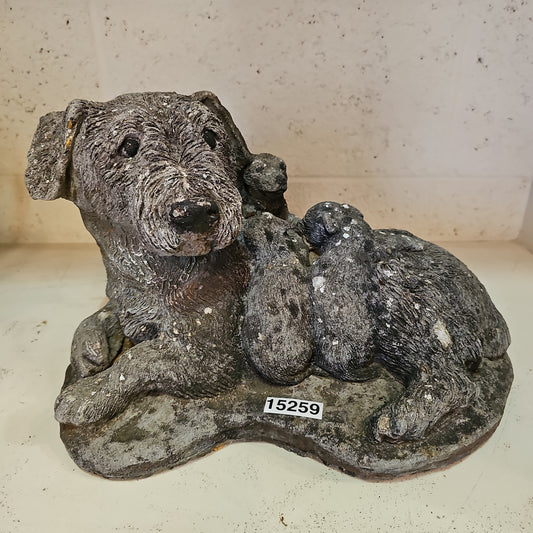 Concrete Dog with Puppies Statue