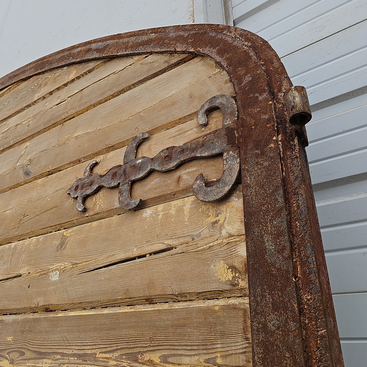Pair of Arched Wood Doors w/Iron Trim