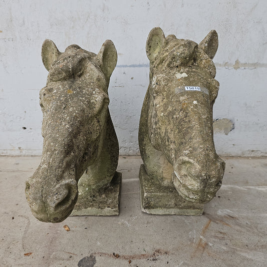 Pair of English Concrete Horse Head Statues