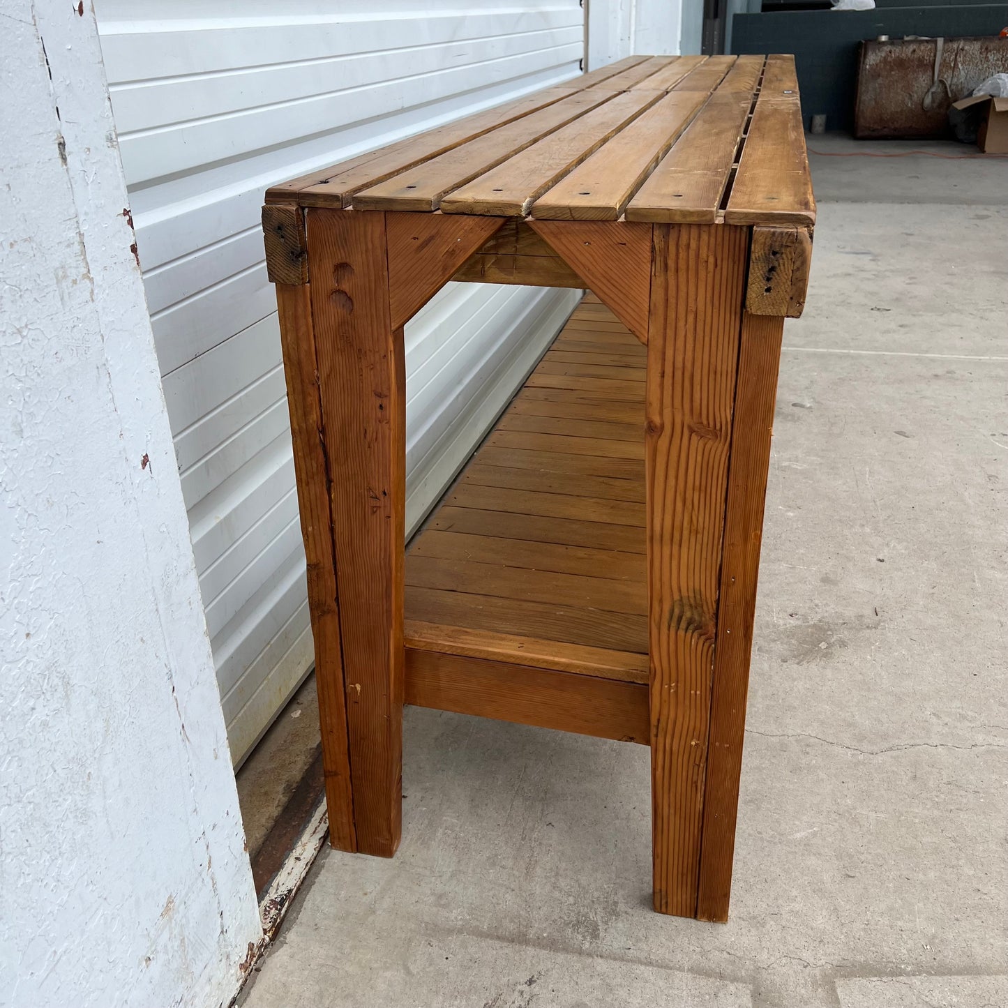 Industrial Slatted Wood Work Table / Island