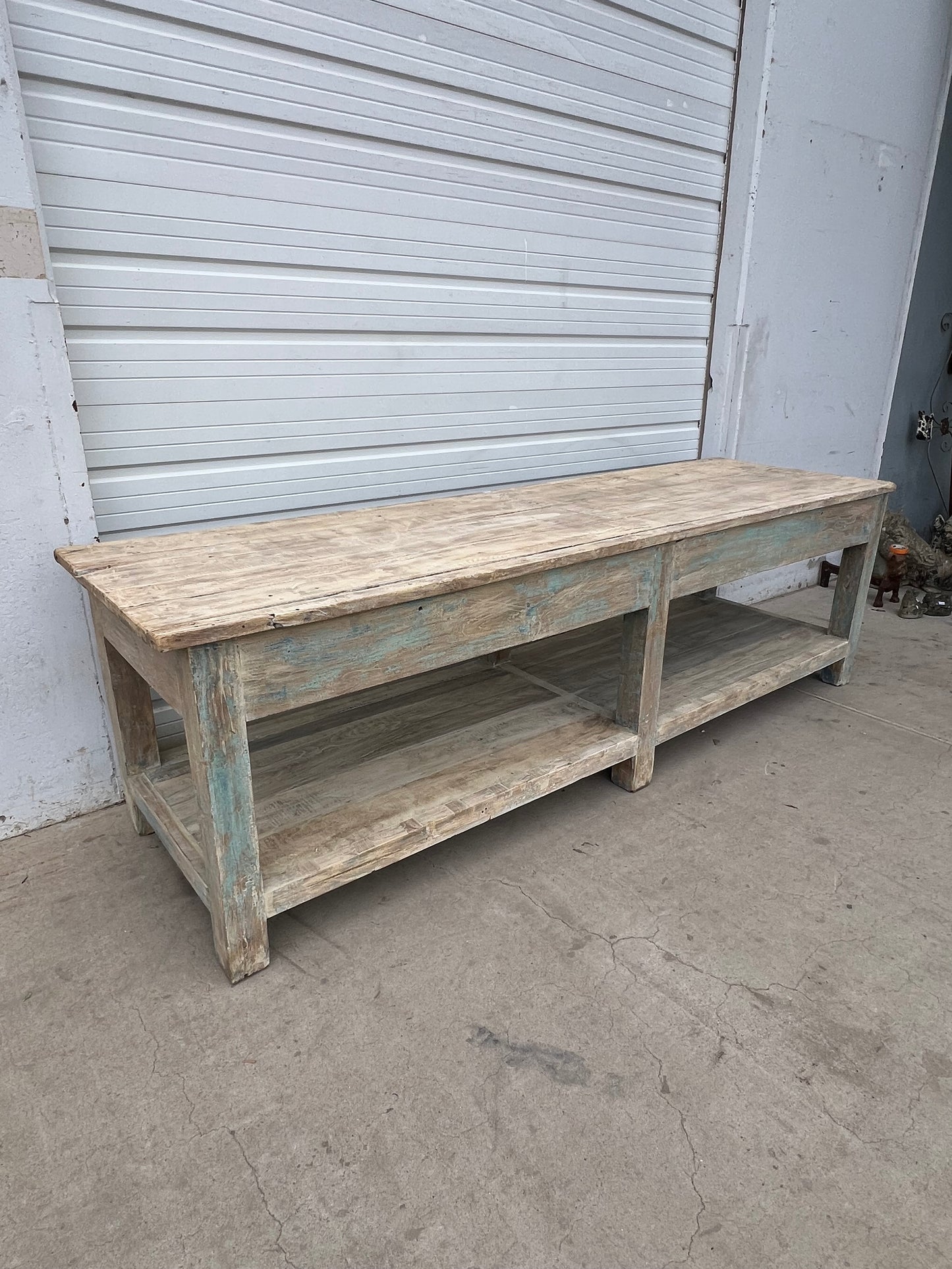 Blue Painted Industrial Warehouse Work Table / Island