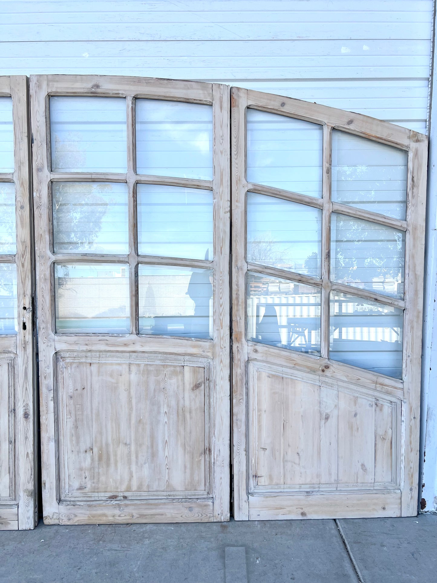 Set of Arched Washed Wood Doors w/24 Lites