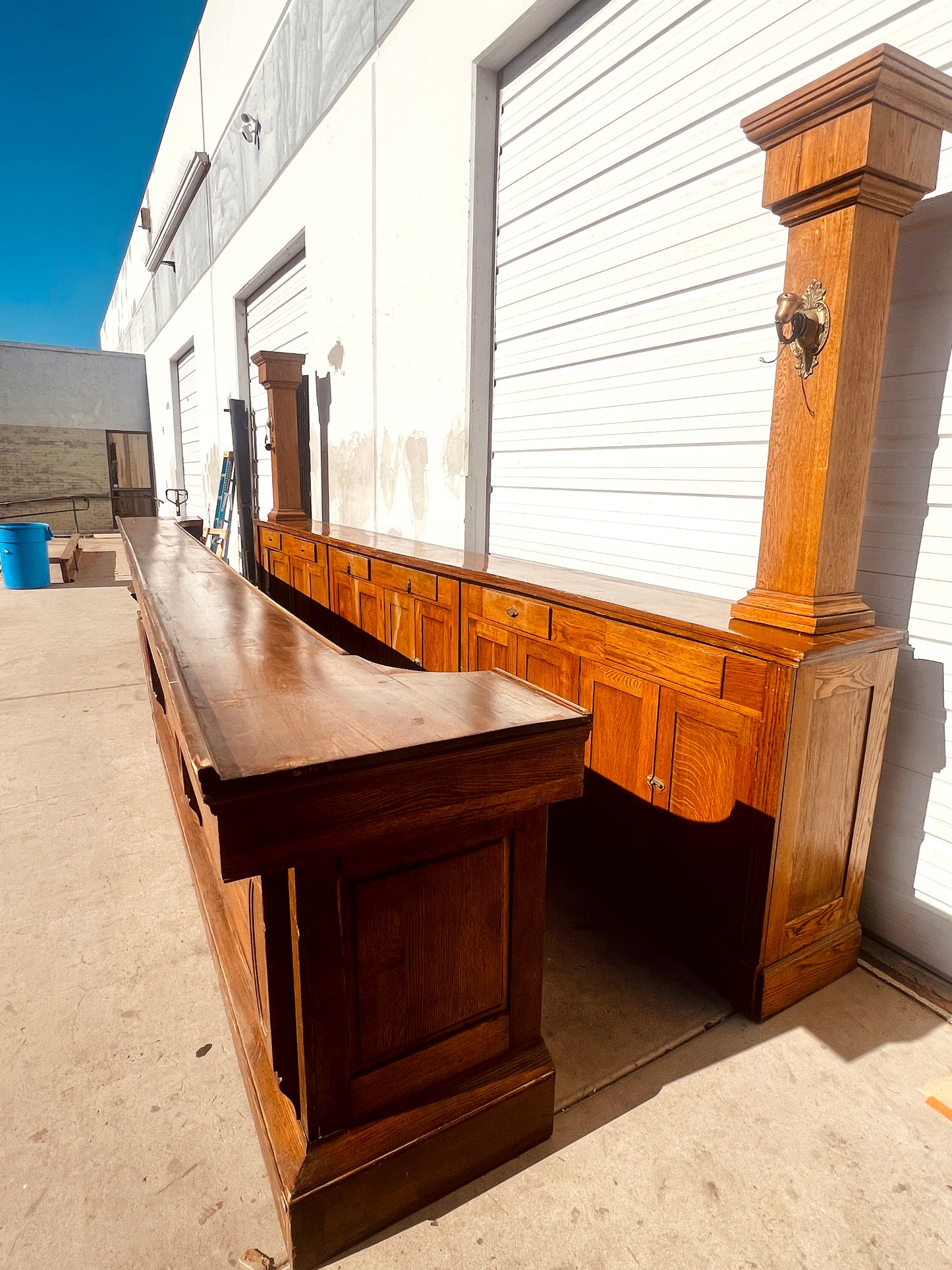 Antique Speakeasy Oak Bar and Backbar Cabinet