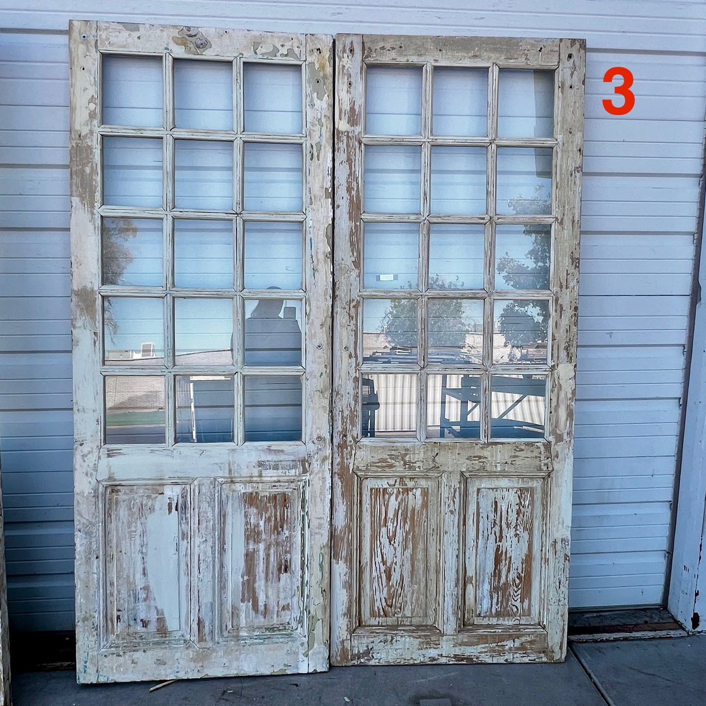 Pair of 2 Panel 15 Lite Painted Wood French Antique Doors