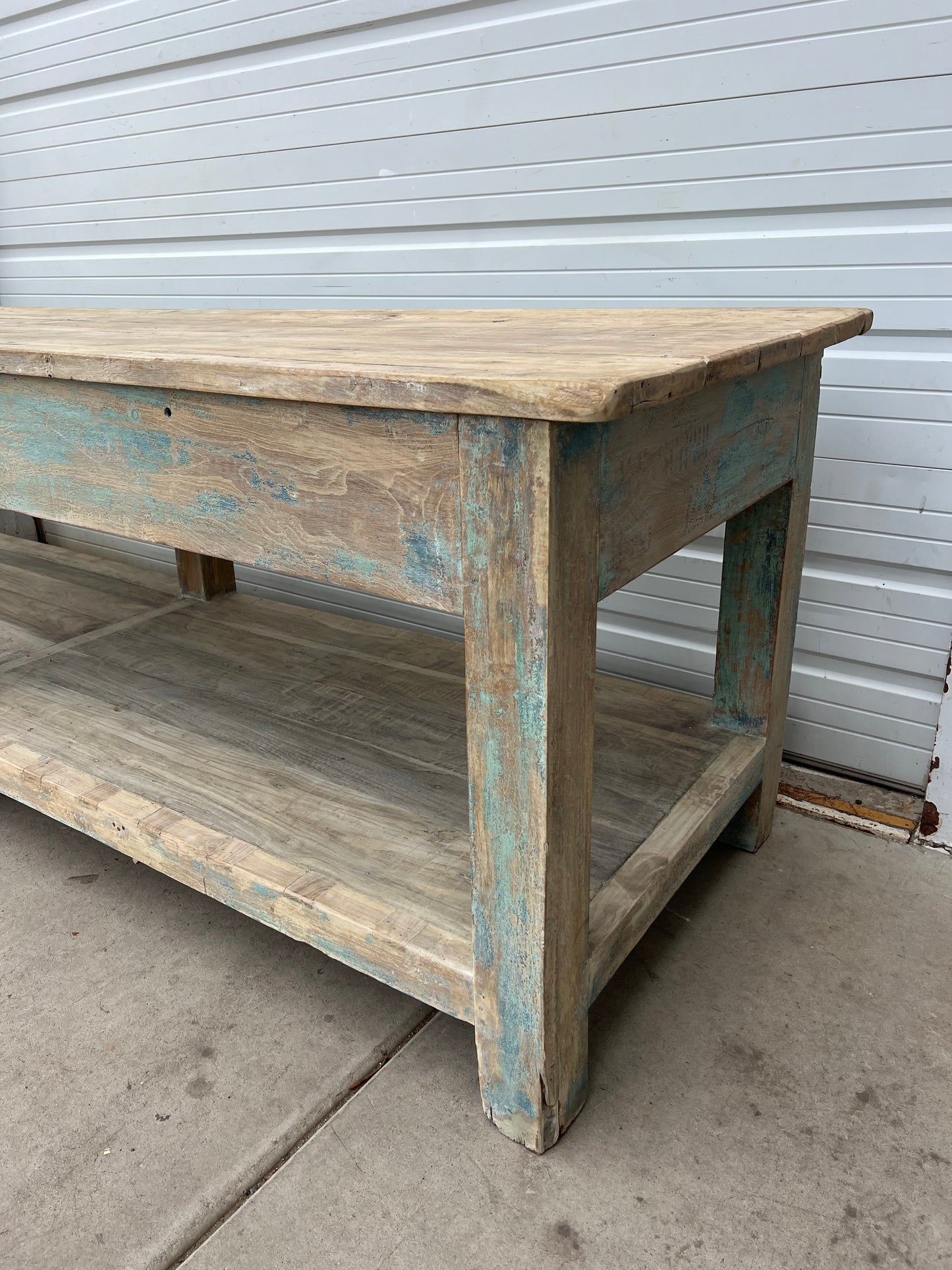 Blue Painted Industrial Warehouse Work Table / Island