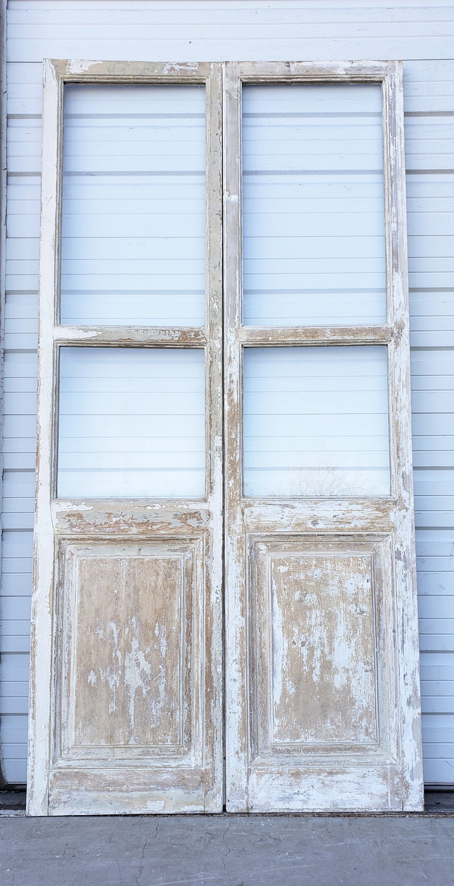 Pair of 2 Lite Painted Wood Antique Doors