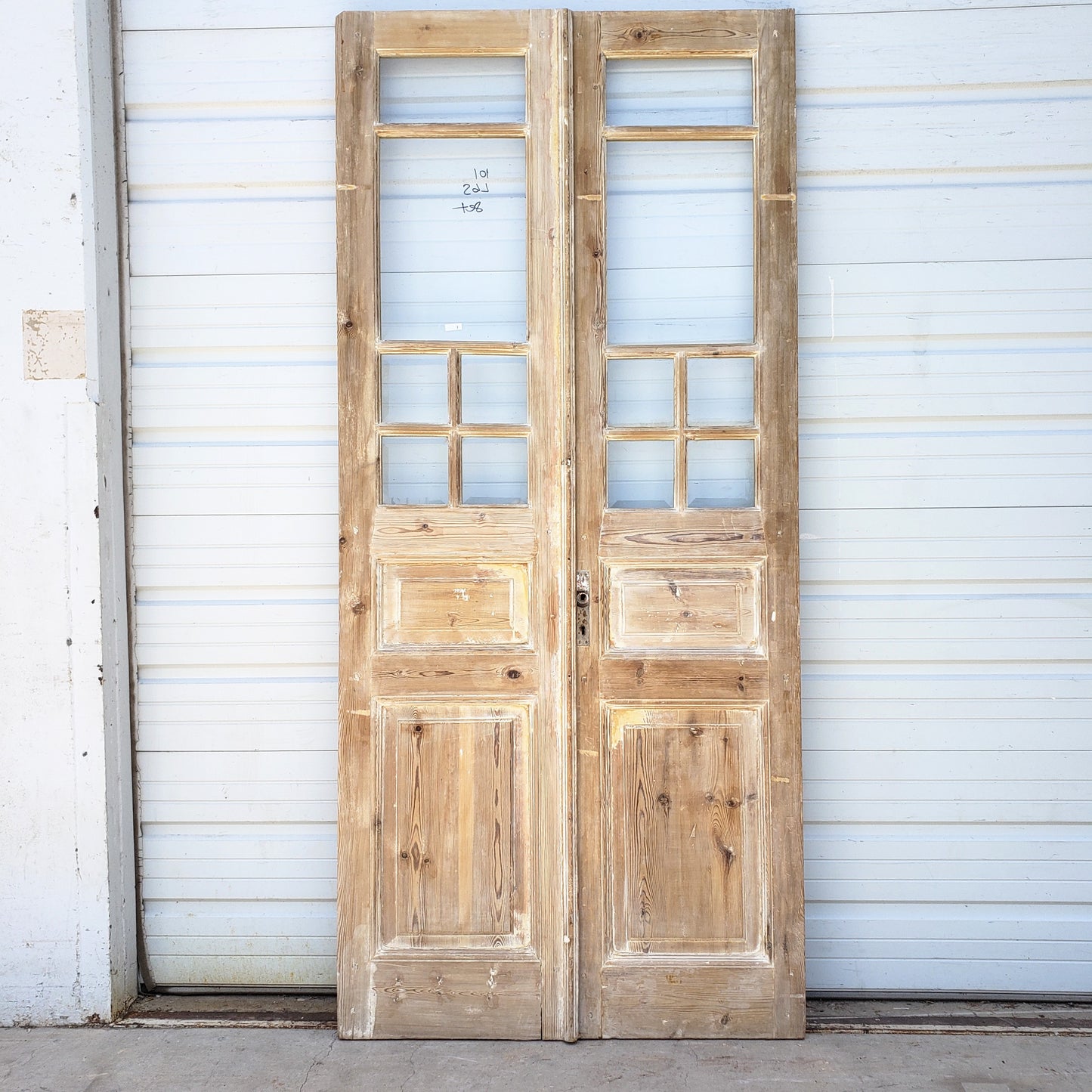 Pair of Washed Antique Doors w/ 6 Lites