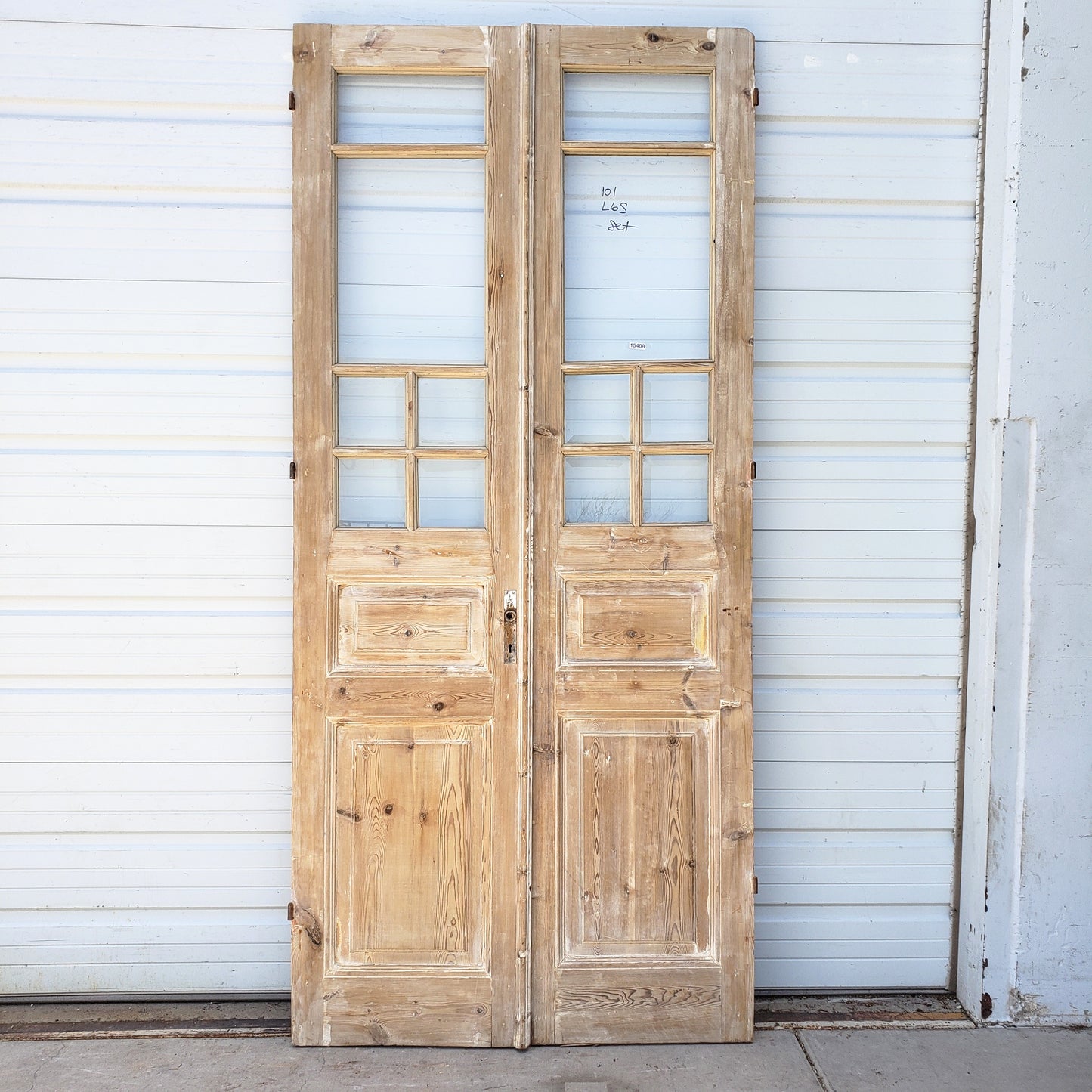 Pair of Washed Antique Doors w/ 6 Lites