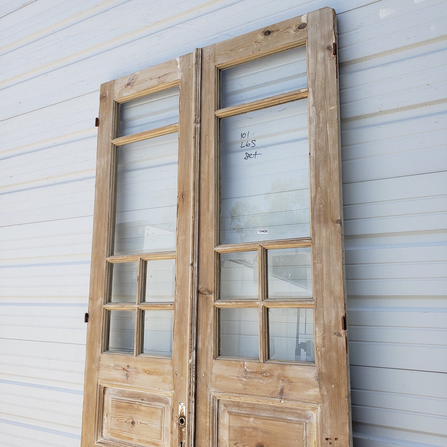 Pair of Washed Antique Doors w/ 6 Lites