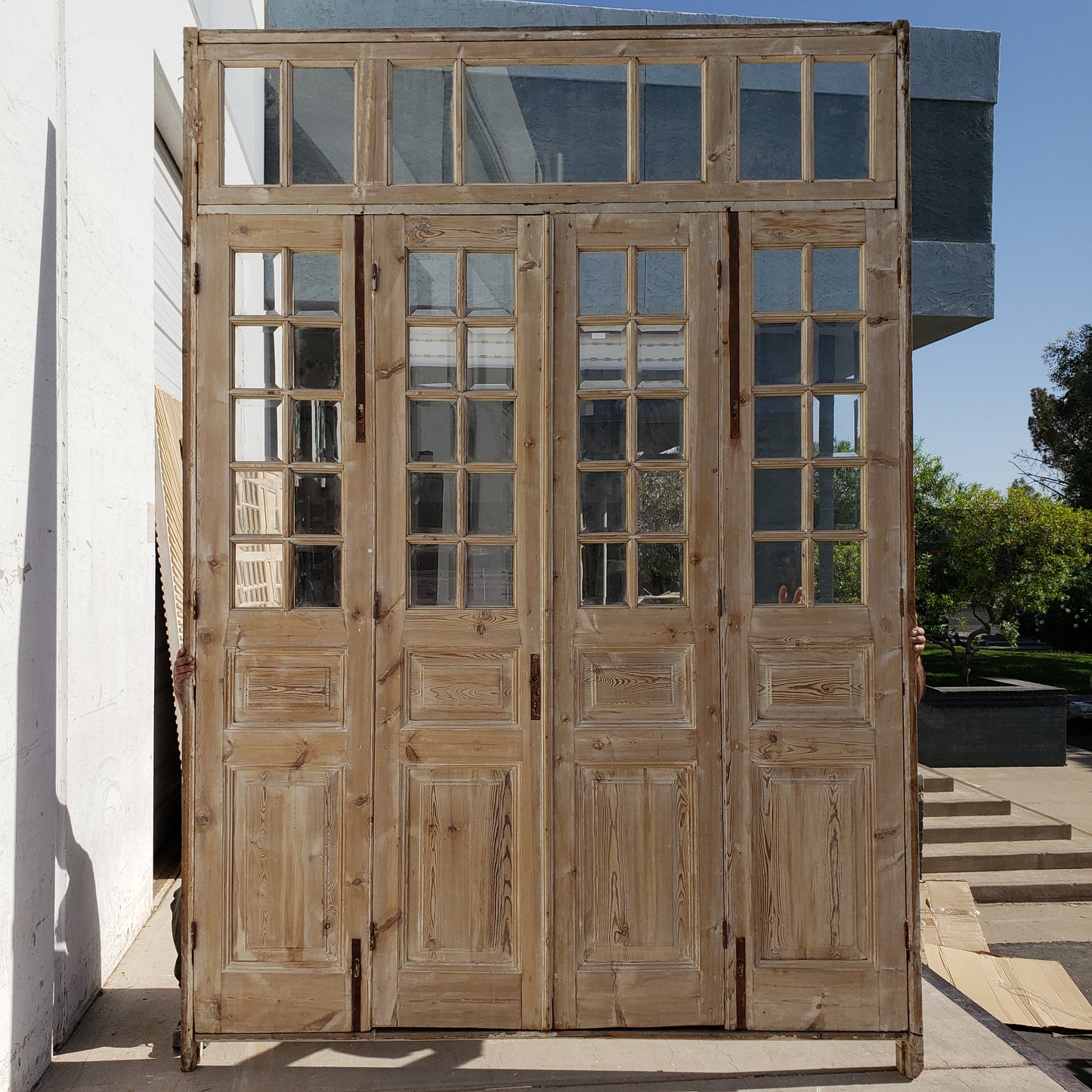 Set of Washed Antique Wood Doors w/47 Lites and Transom