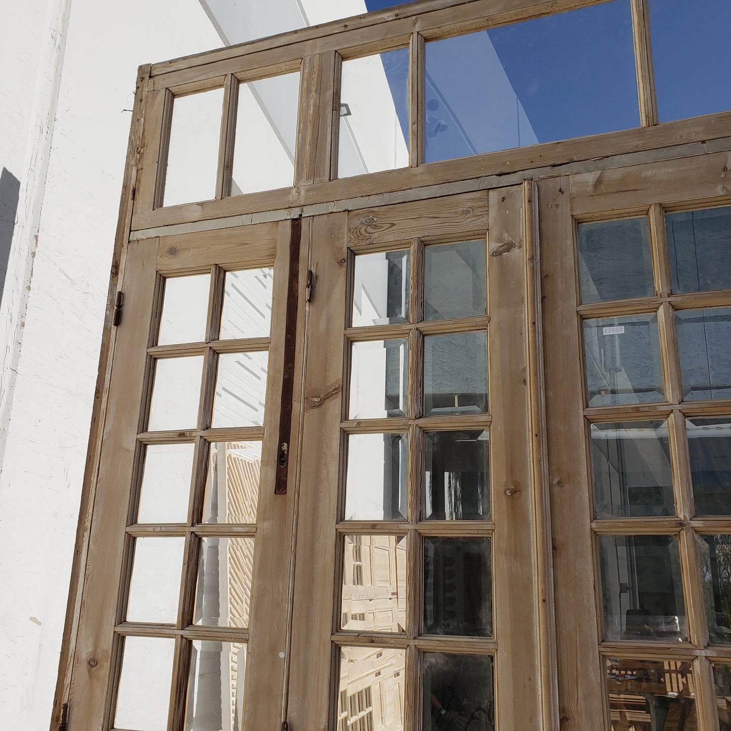 Set of Washed Antique Wood Doors w/47 Lites and Transom