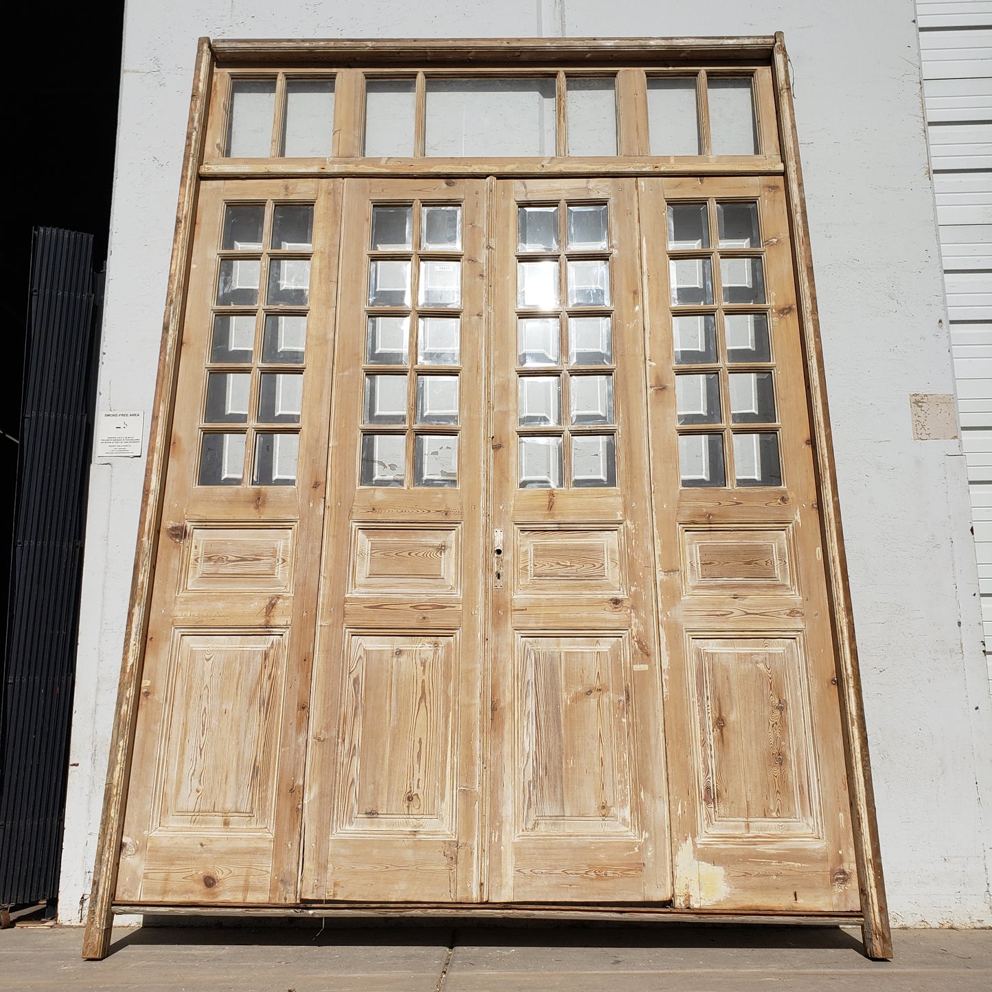 Set of Washed Antique Wood Doors w/47 Lites and Transom