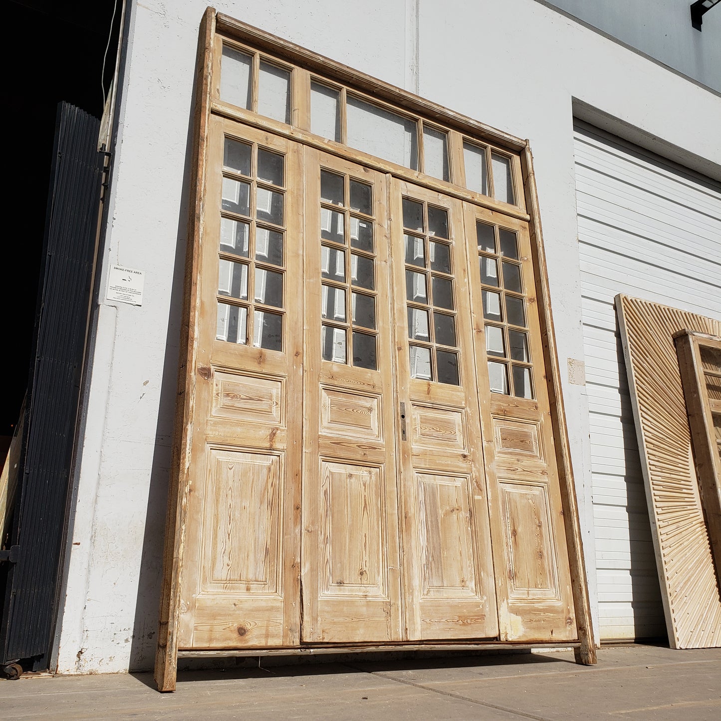 Set of Washed Antique Wood Doors w/47 Lites and Transom