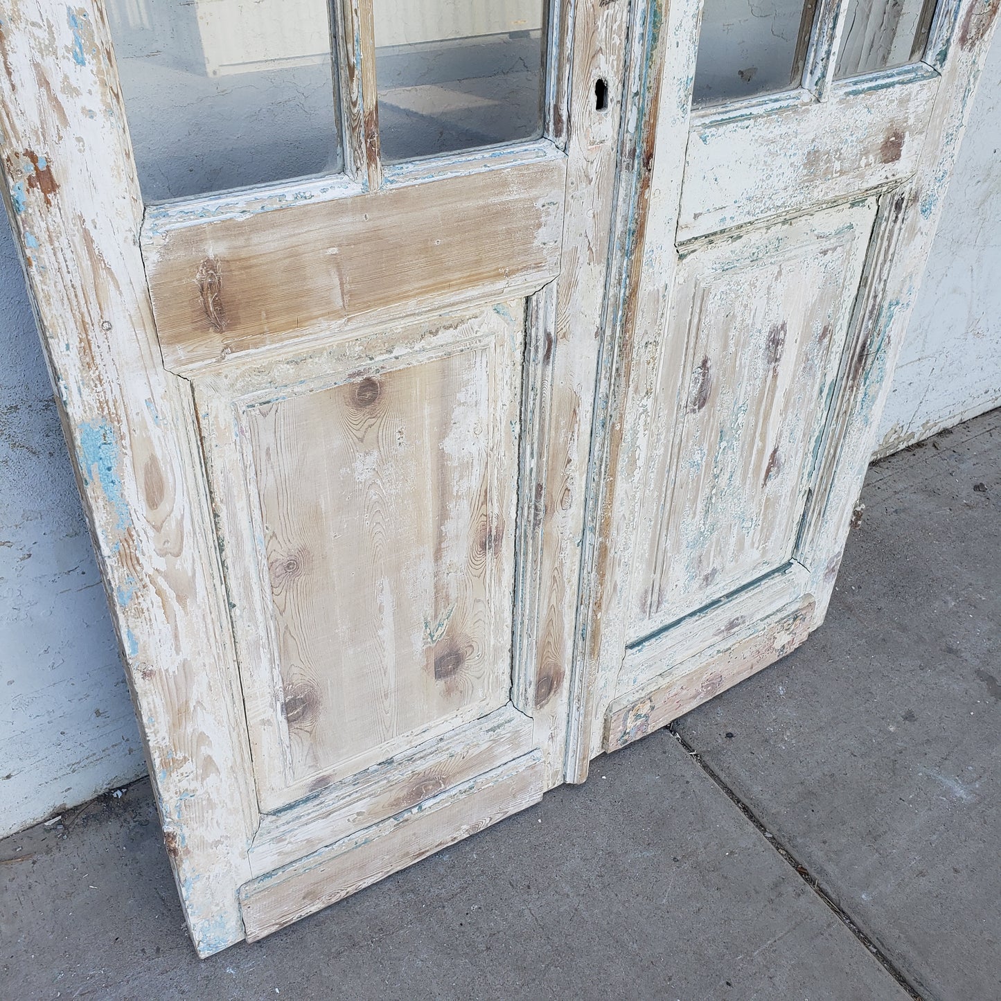 Pair of 5 Lite Washed Wood Antique French Doors