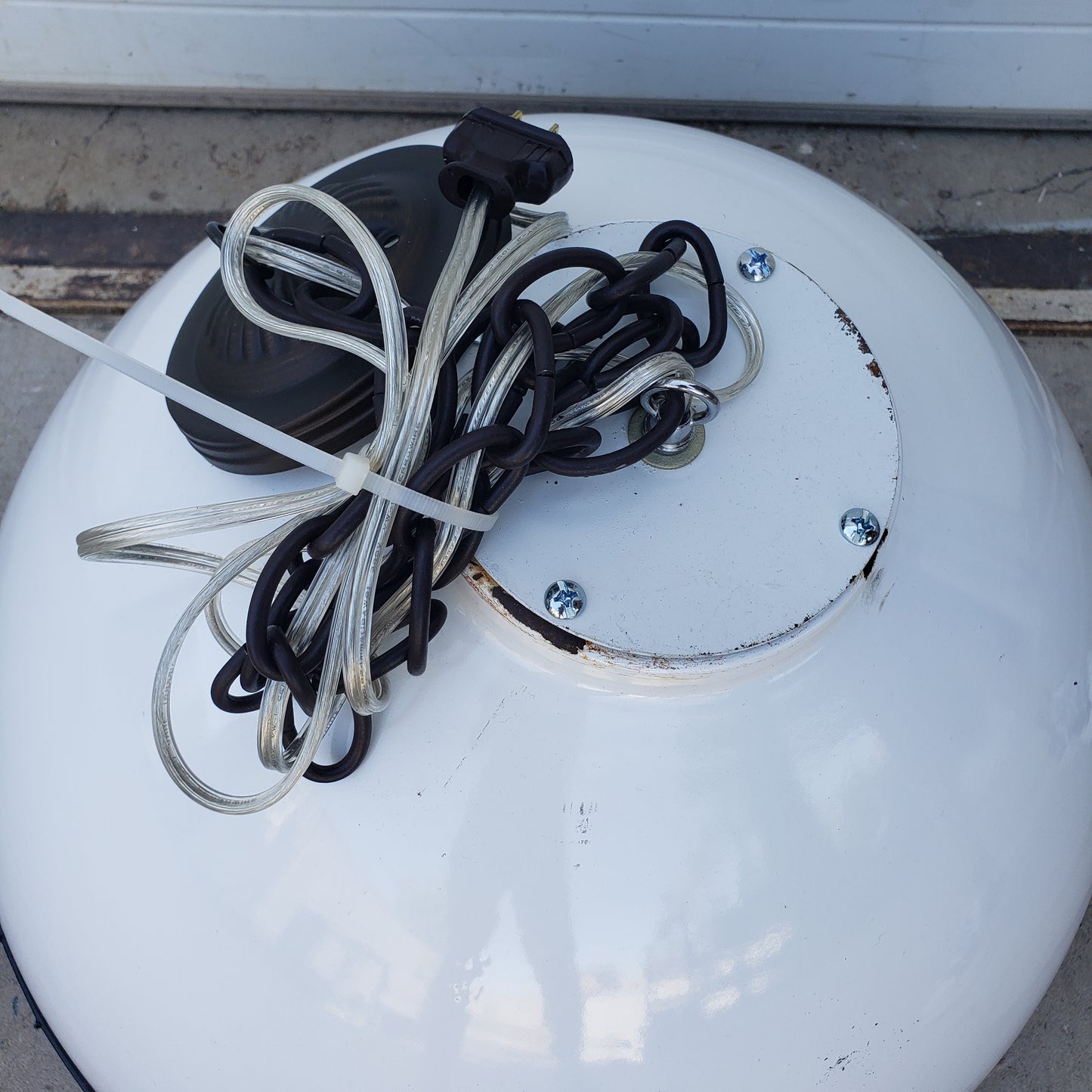 White Porcelain Pendant Light with Black Cage