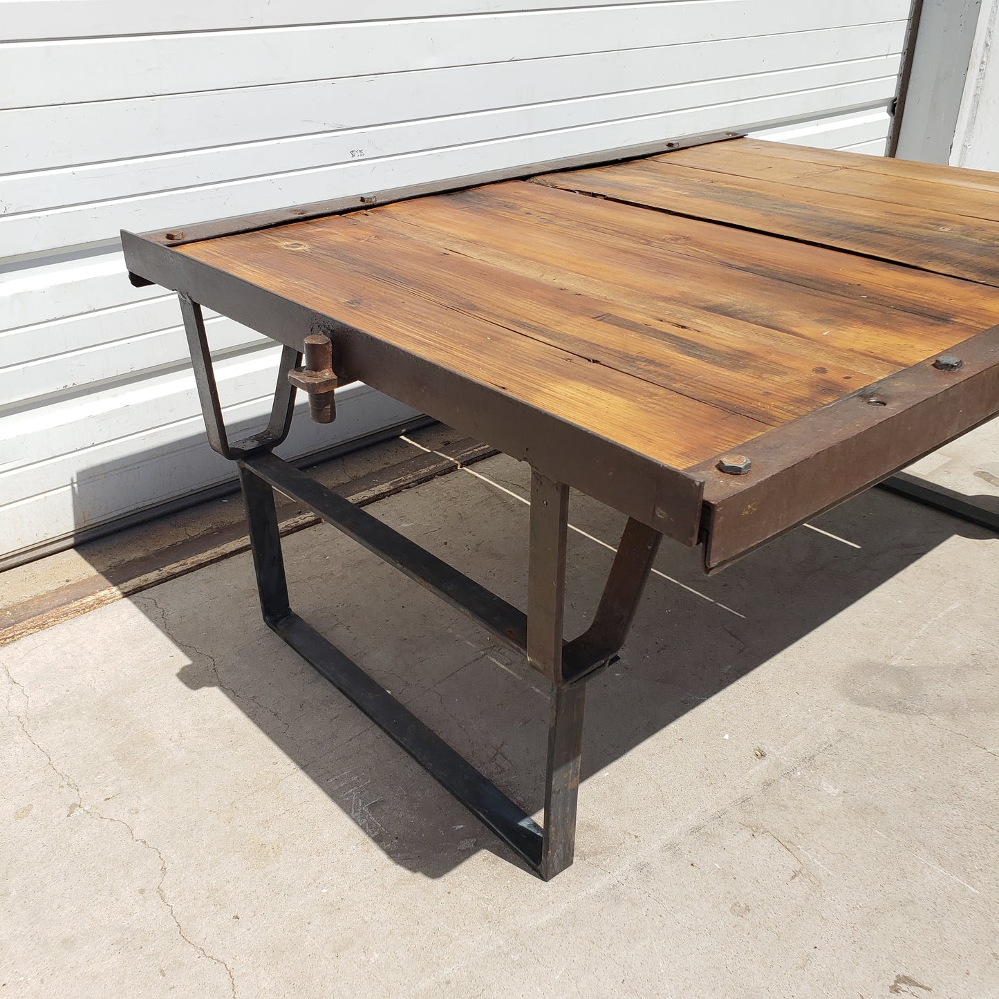 Repurposed Factory Coffee Table Trolley with Barn Wood Top