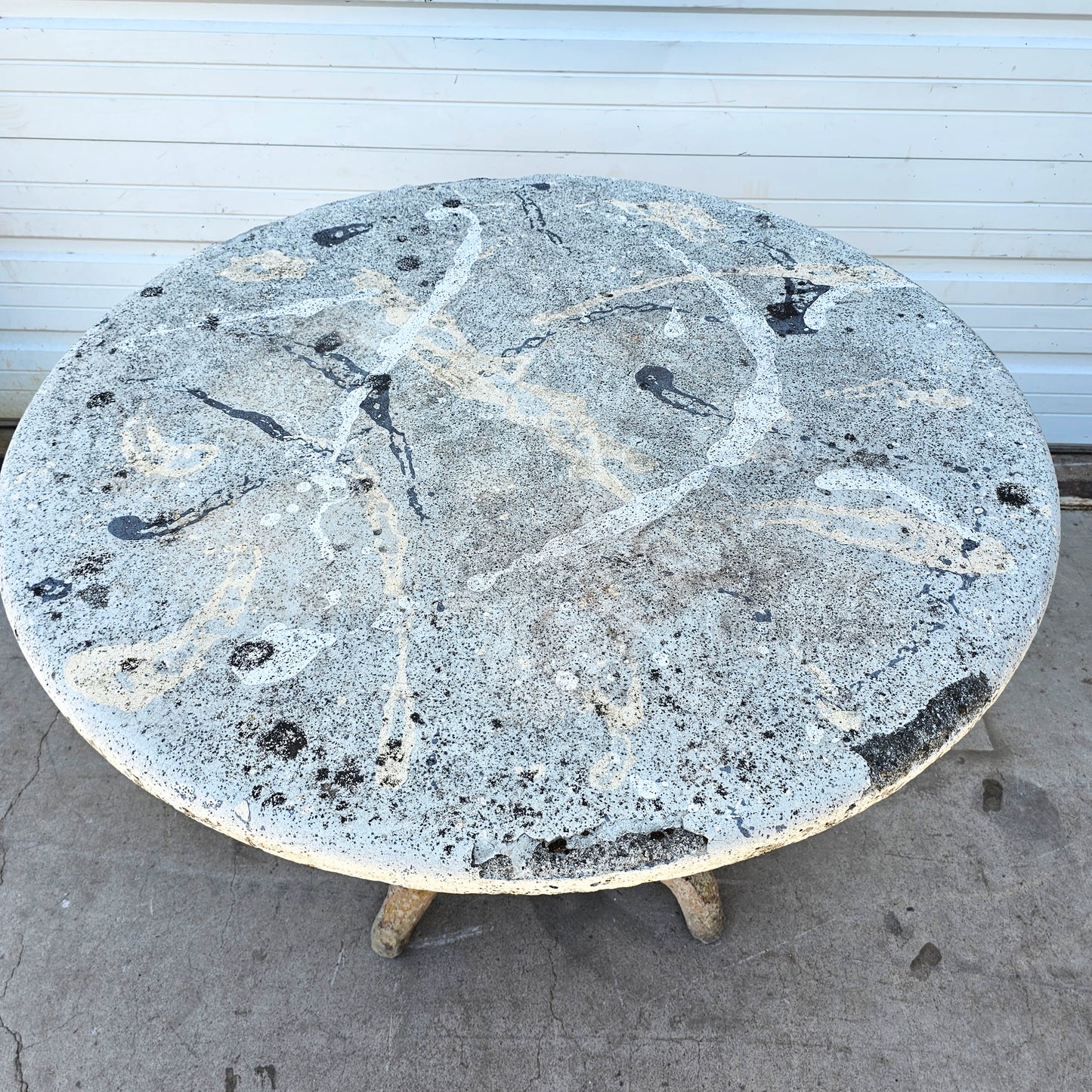 French Table with Faux Bois Base and Stone Top