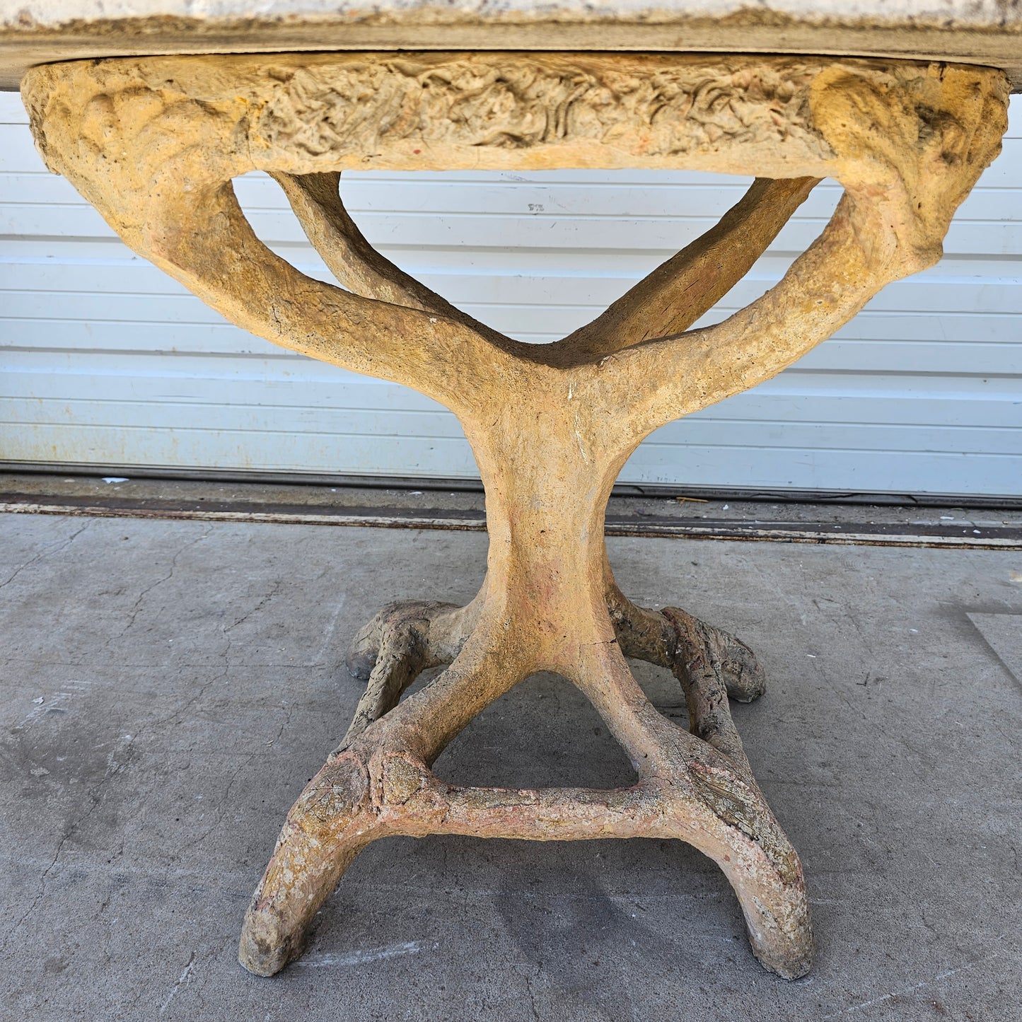 French Table with Faux Bois Base and Stone Top