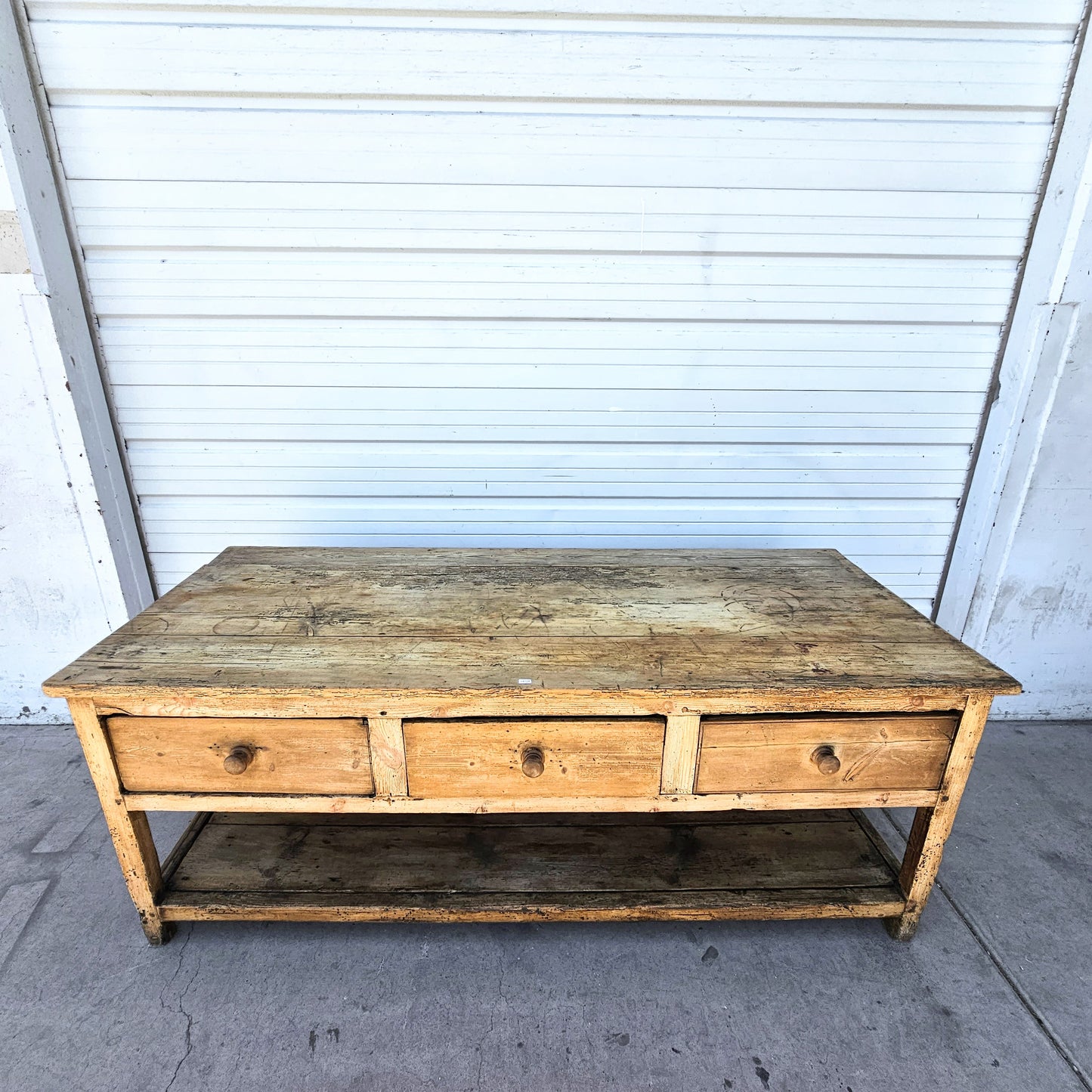 19th C. French Work Table / Island with Drawers on Each Side