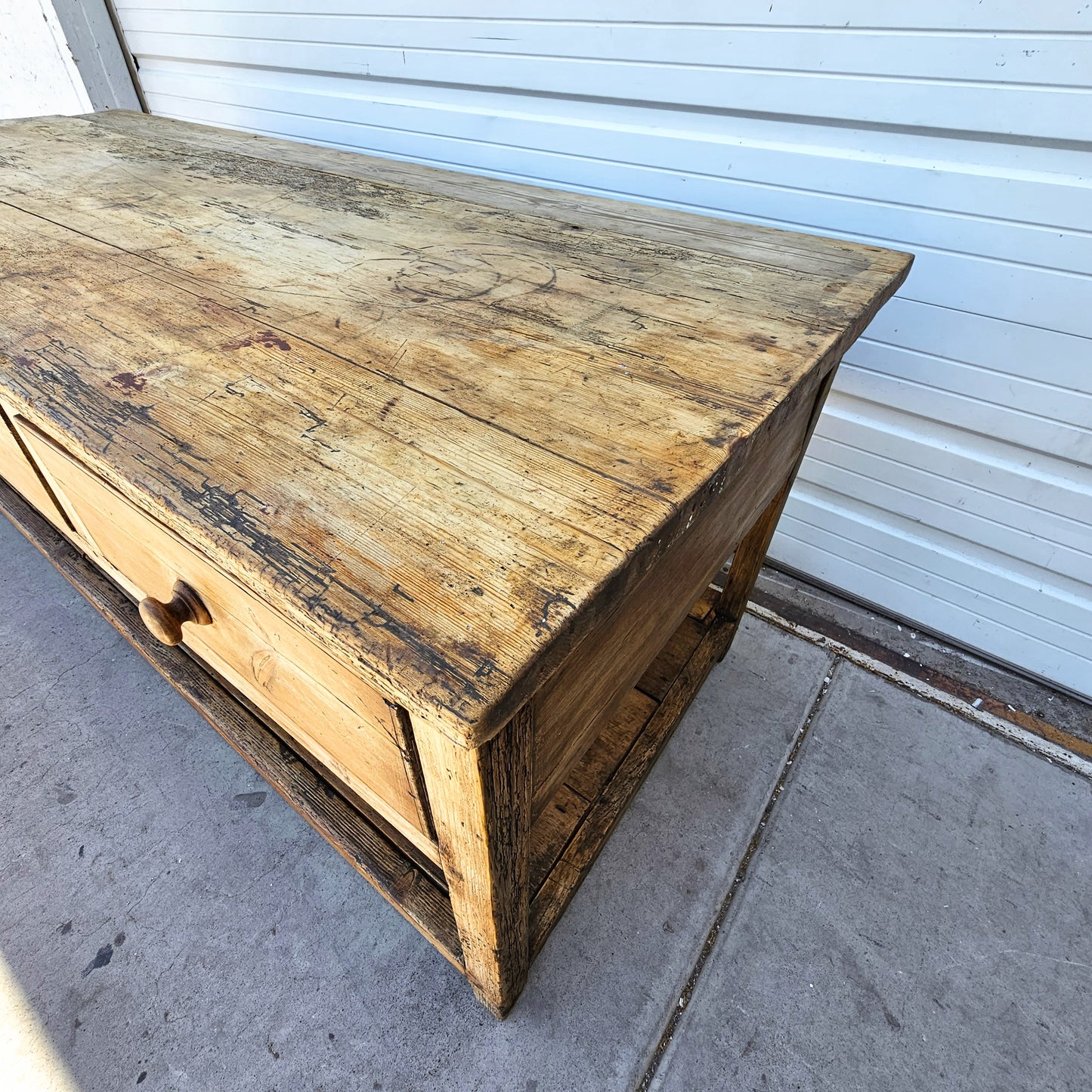 19th C. French Work Table / Island with Drawers on Each Side