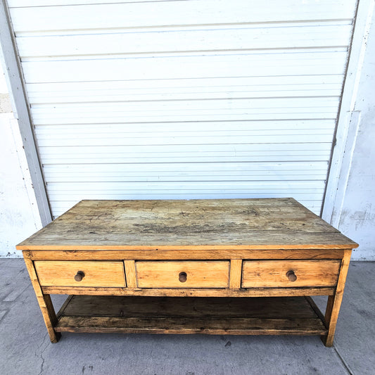 19th C. French Work Table / Island with Drawers on Each Side